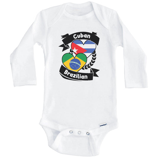 Cuban Brazilian Heart Flags Cuba Brazil Baby Bodysuit (Long Sleeves)