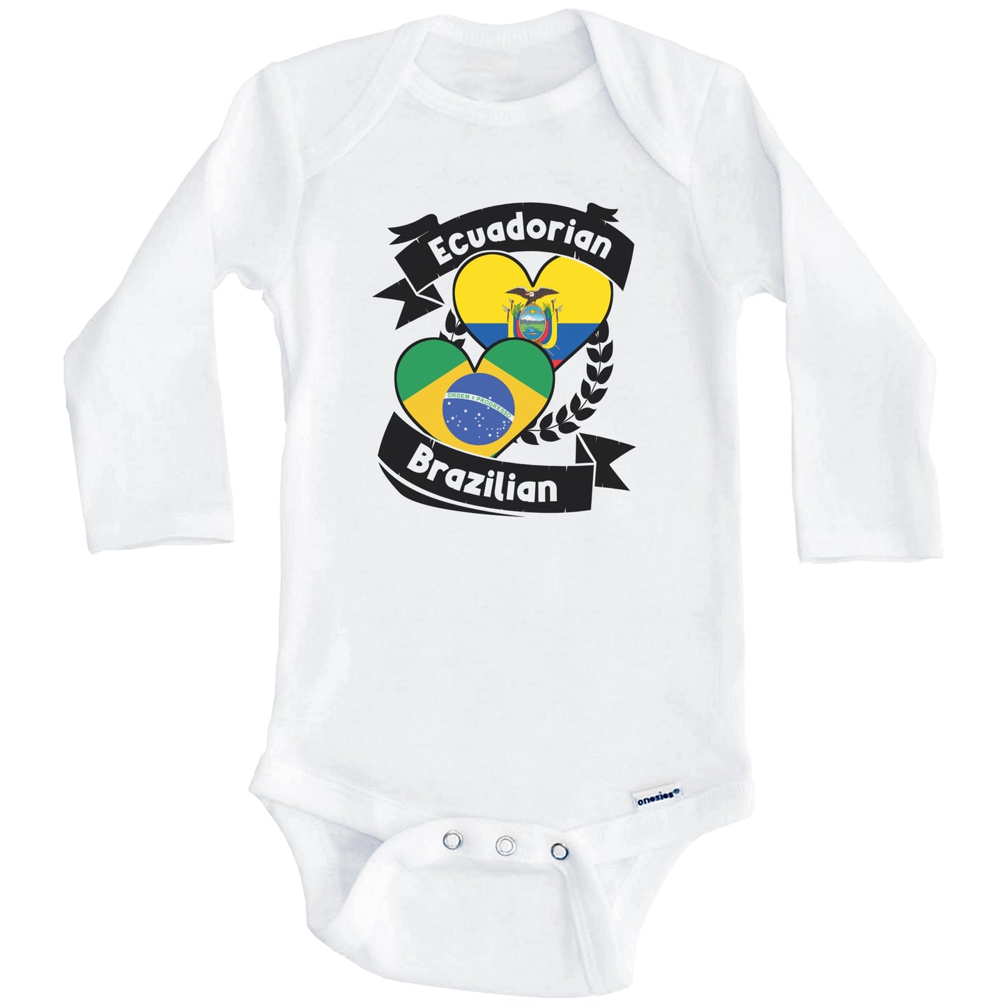 Ecuadorian Brazilian Heart Flags Ecuador Brazil Baby Bodysuit (Long Sleeves)