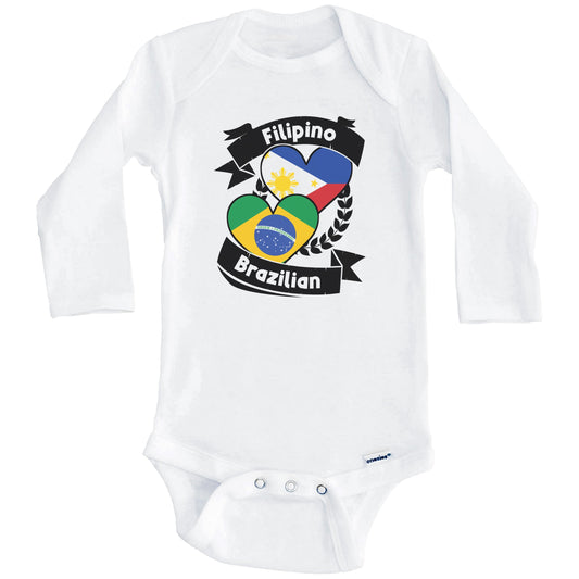 Filipino Brazilian Heart Flags Philippines Brazil Baby Bodysuit (Long Sleeves)