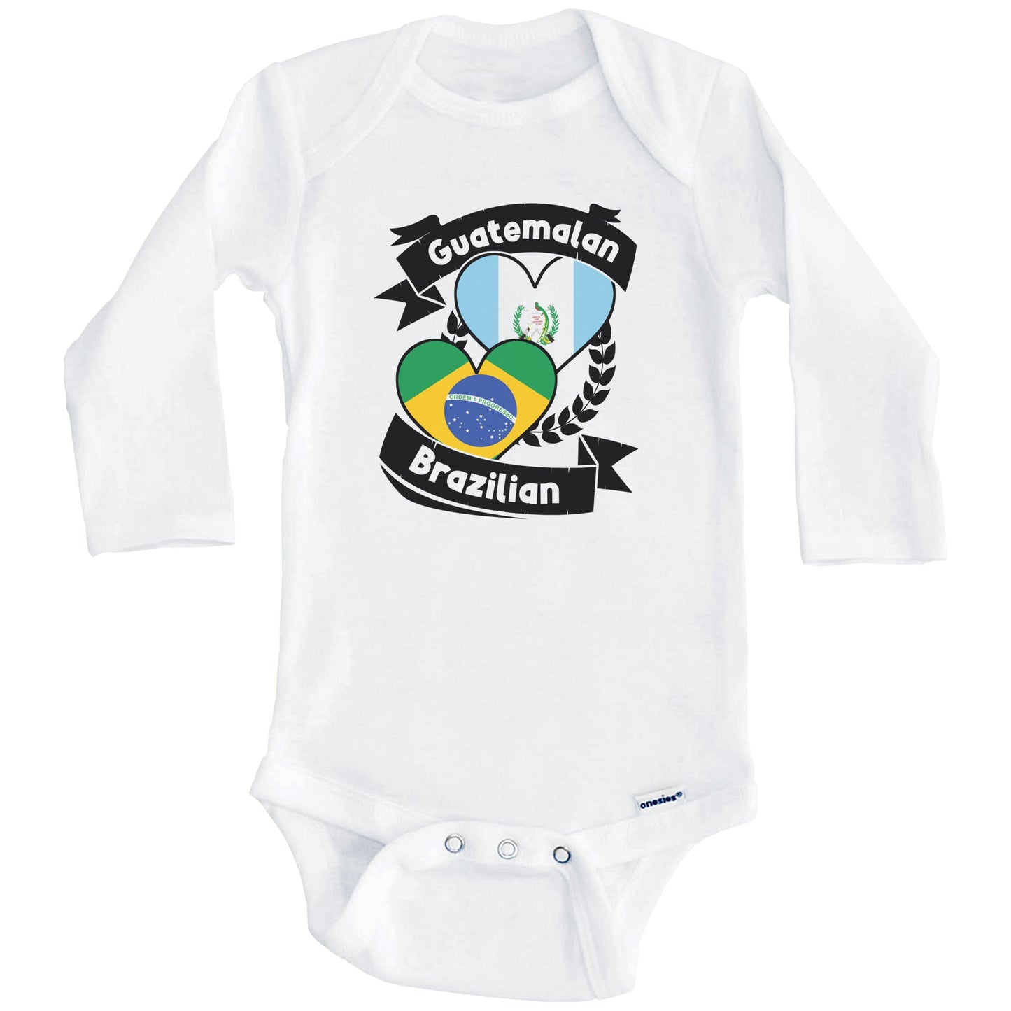 Guatemalan Brazilian Heart Flags Guatemala Brazil Baby Bodysuit (Long Sleeves)