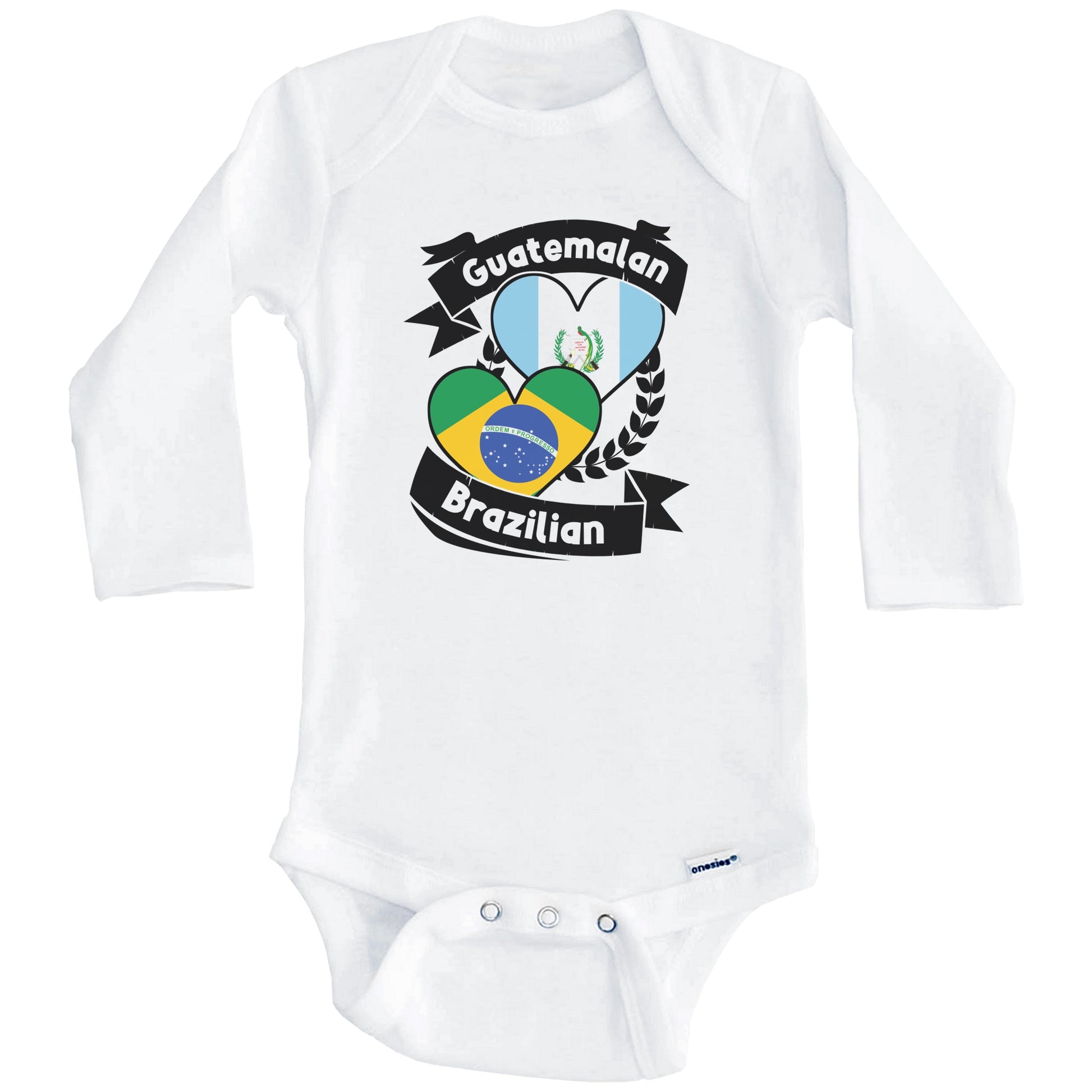 Guatemalan Brazilian Heart Flags Guatemala Brazil Baby Bodysuit (Long Sleeves)