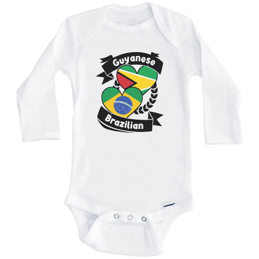 Guyanese Brazilian Heart Flags Guyana Brazil Baby Bodysuit (Long Sleeves)