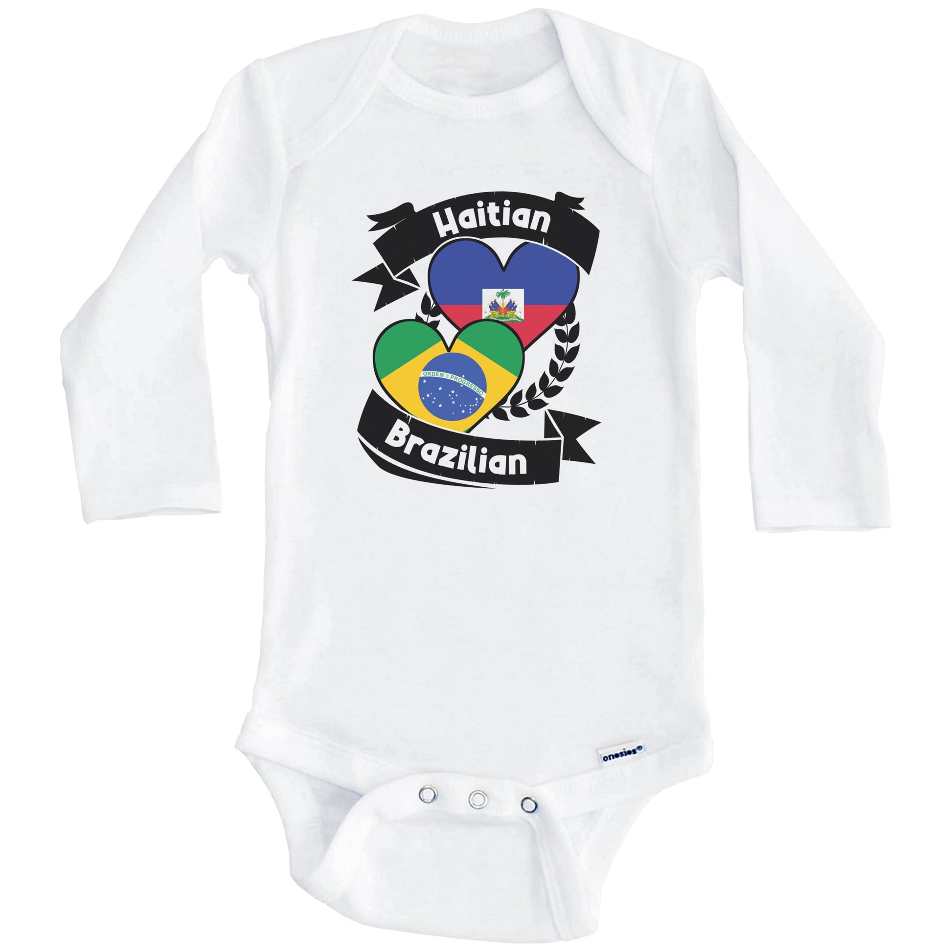 Haitian Brazilian Heart Flags Haiti Brazil Baby Bodysuit (Long Sleeves)