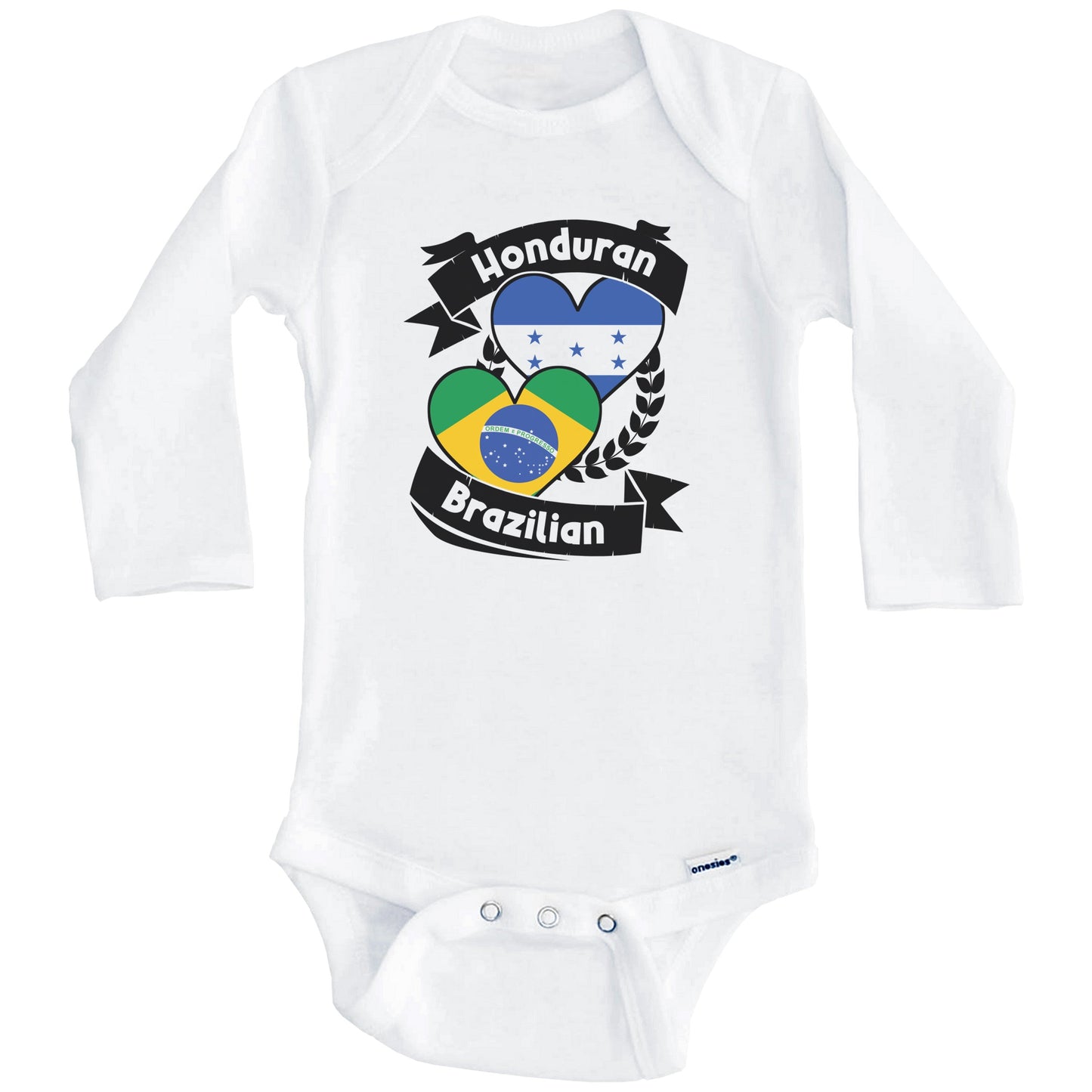 Honduran Brazilian Heart Flags Honduras Brazil Baby Bodysuit (Long Sleeves)