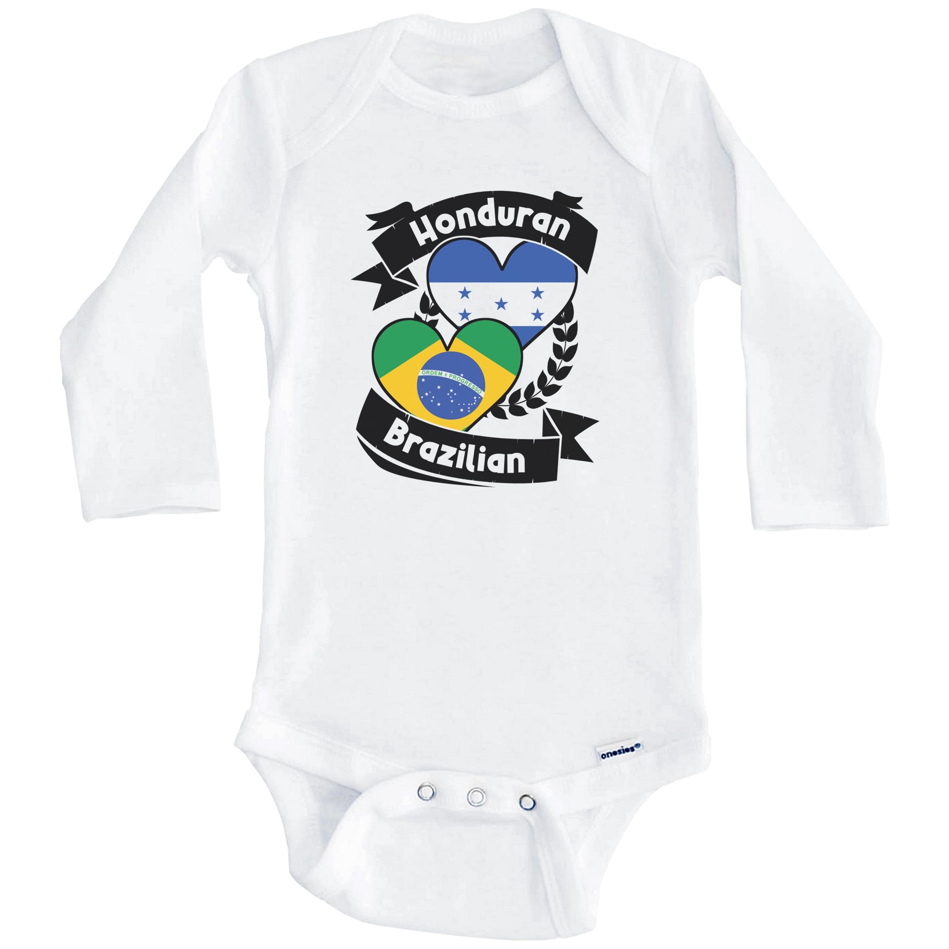 Honduran Brazilian Heart Flags Honduras Brazil Baby Bodysuit (Long Sleeves)