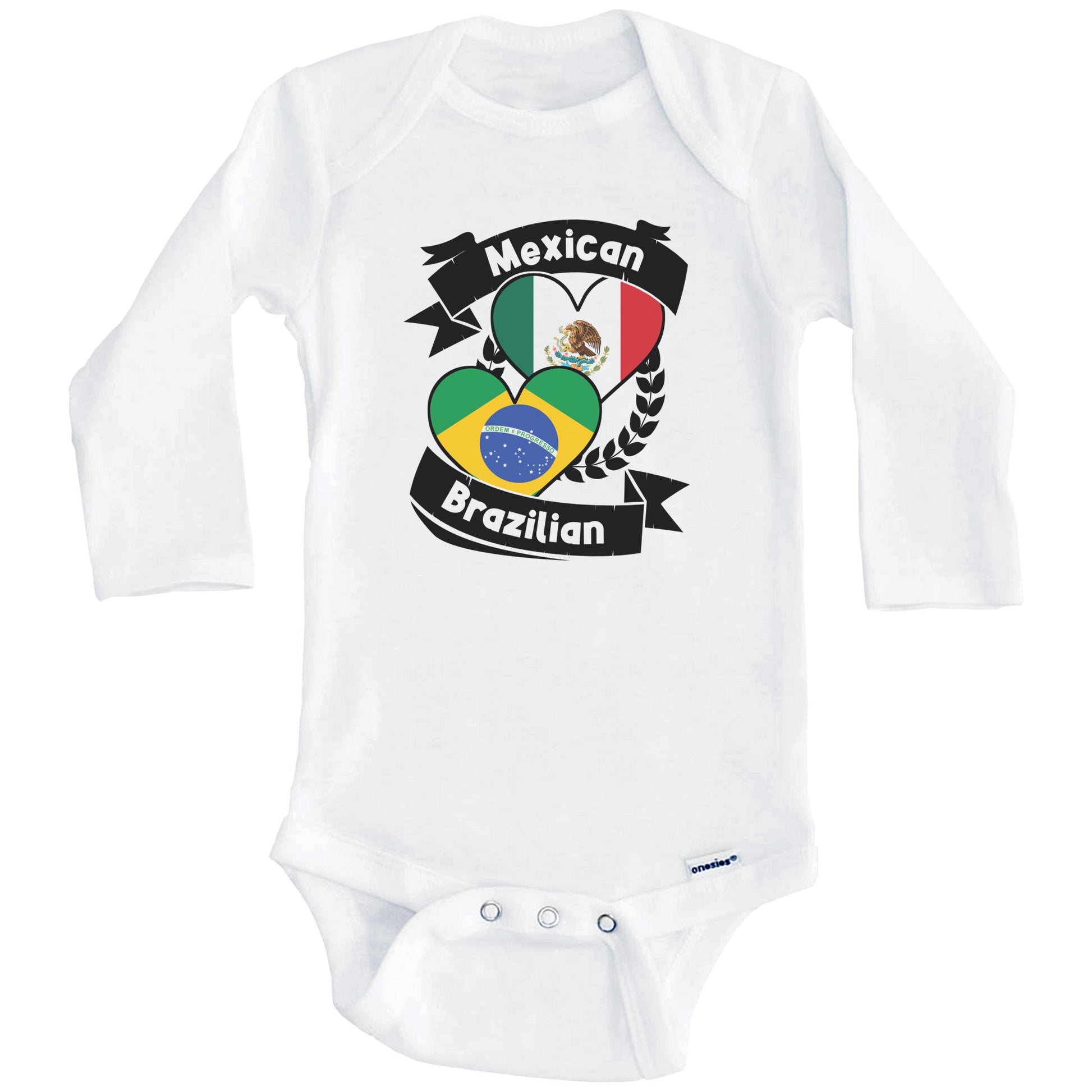 Mexican Brazilian Heart Flags Mexico Brazil Baby Bodysuit (Long Sleeves)