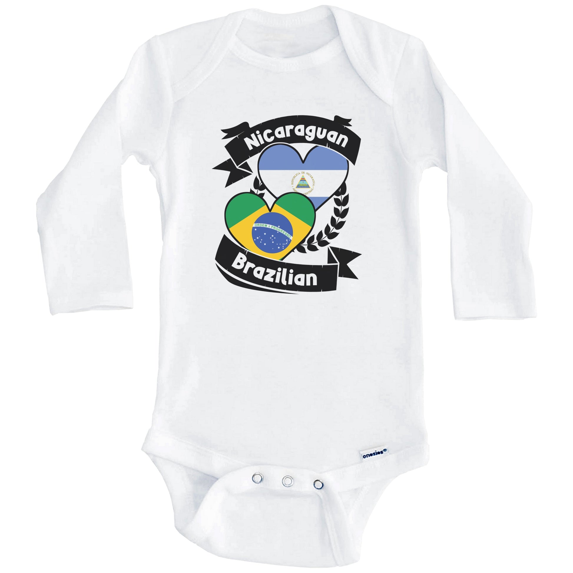 Nicaraguan Brazilian Heart Flags Nicaragua Brazil Baby Bodysuit (Long Sleeves)