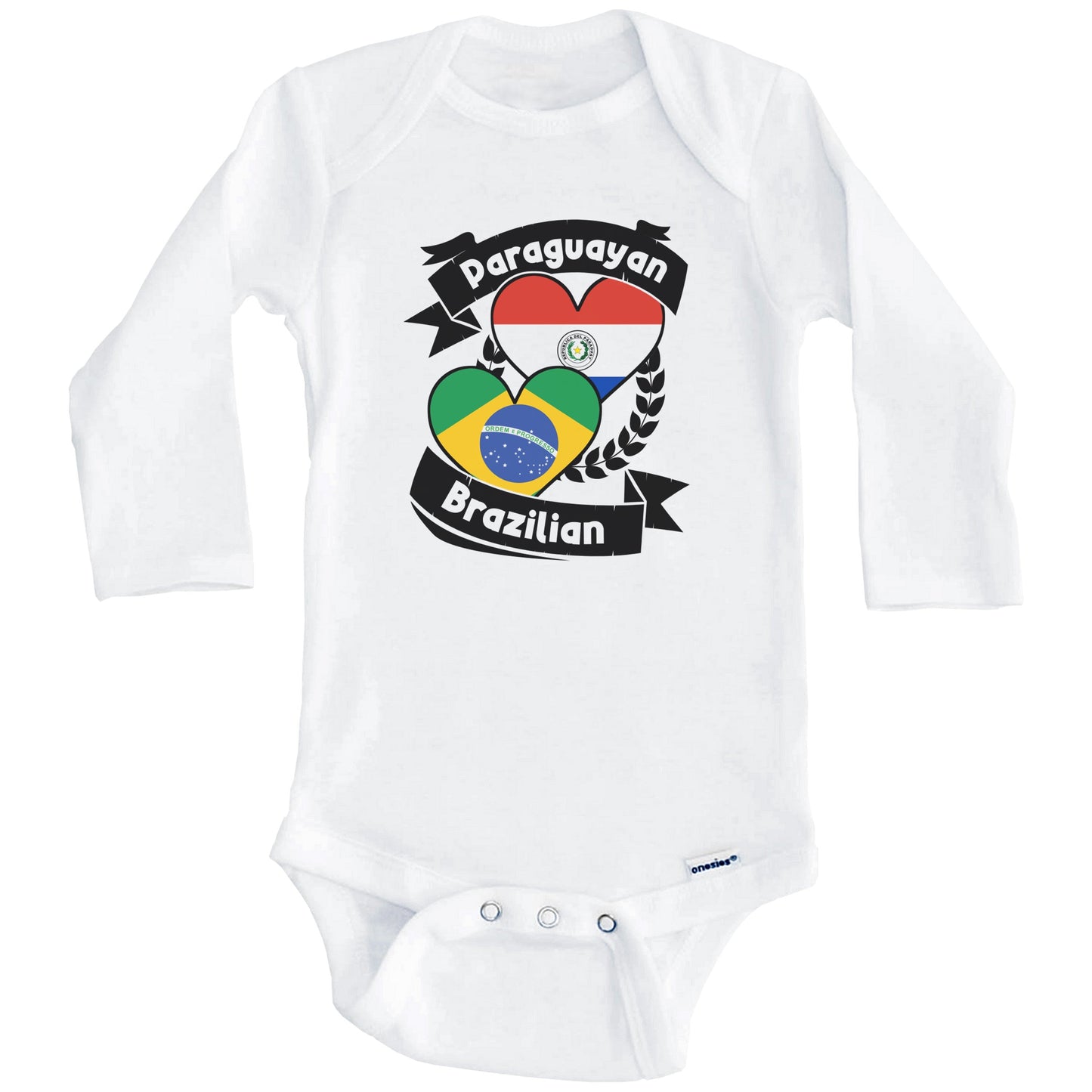Paraguayan Brazilian Heart Flags Paraguay Brazil Baby Bodysuit (Long Sleeves)