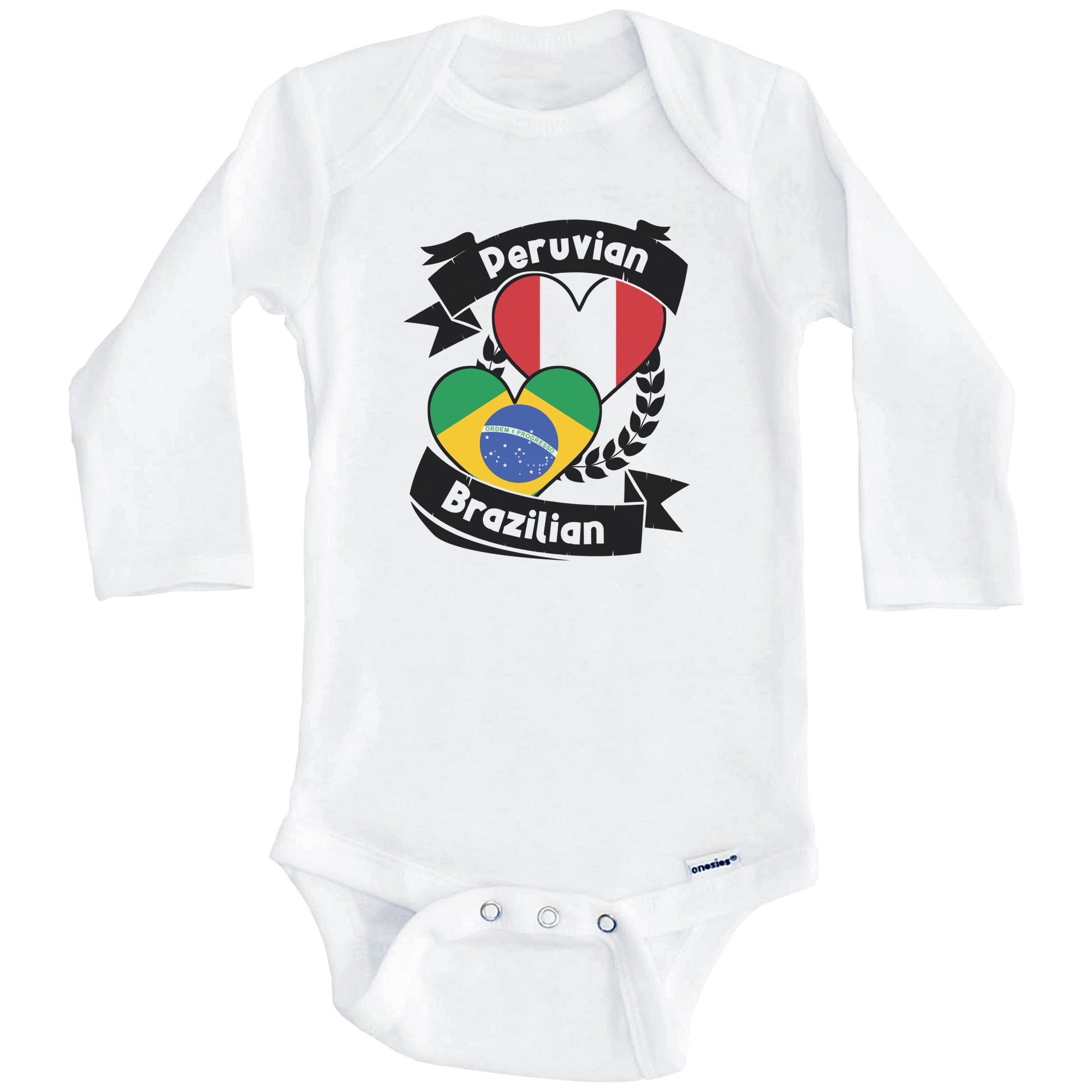 Peruvian Brazilian Heart Flags Peru Brazil Baby Bodysuit (Long Sleeves)