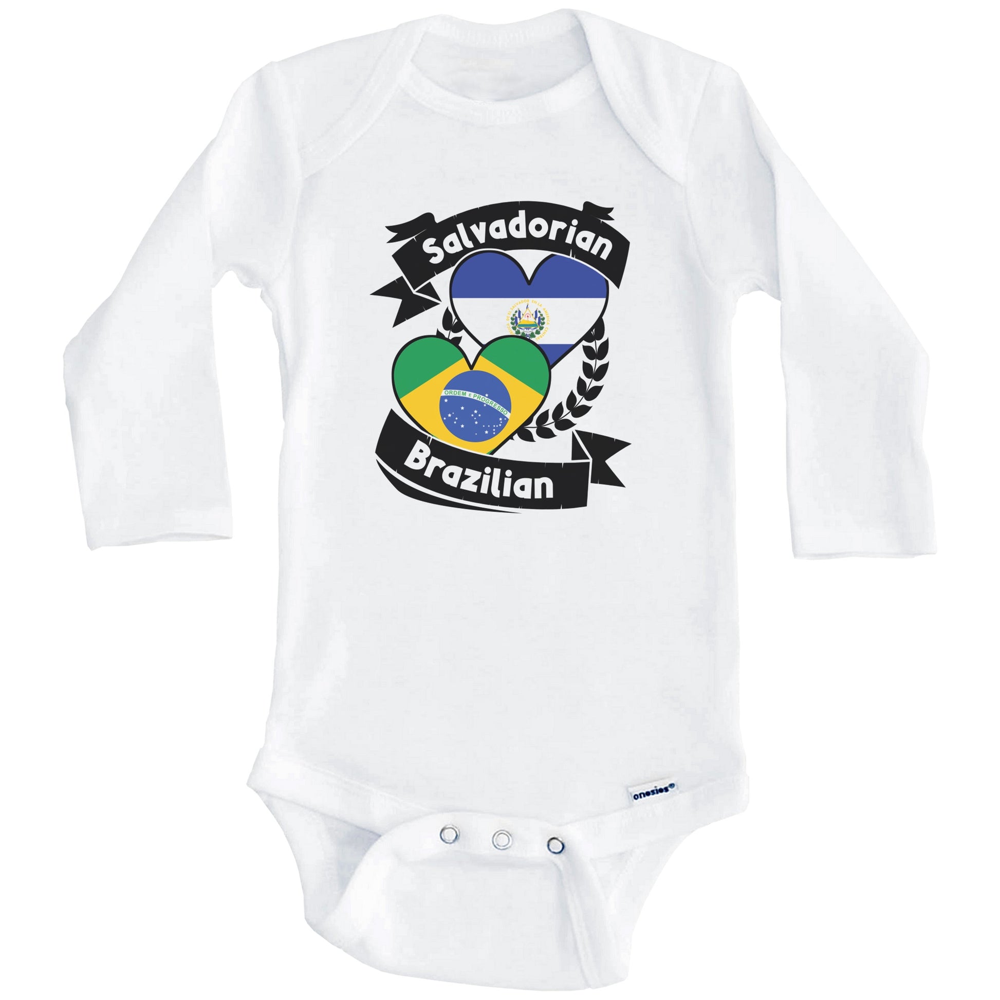 Salvadorian Brazilian Heart Flags El Salvador Brazil Baby Bodysuit (Long Sleeves)