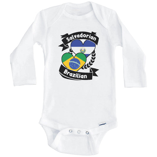 Salvadorian Brazilian Heart Flags El Salvador Brazil Baby Bodysuit (Long Sleeves)
