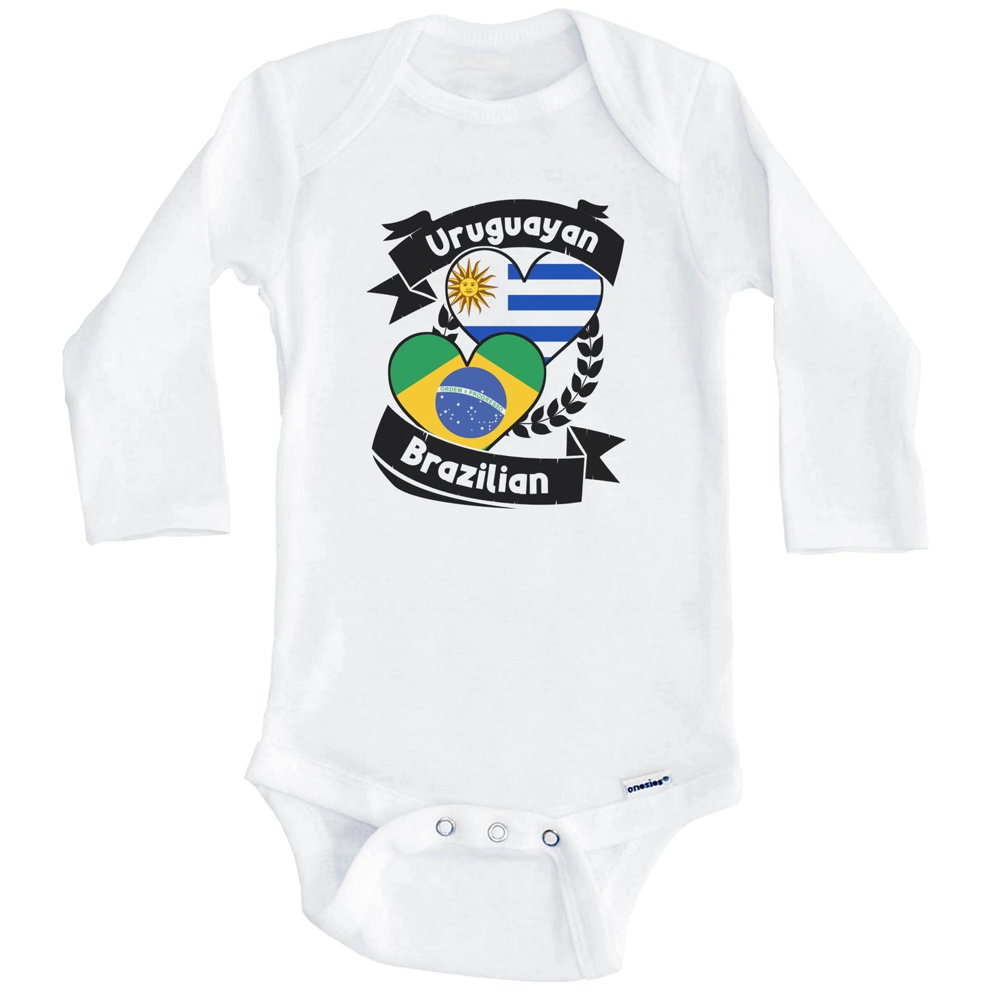 Uruguayan Brazilian Heart Flags Uruguay Brazil Baby Bodysuit (Long Sleeves)