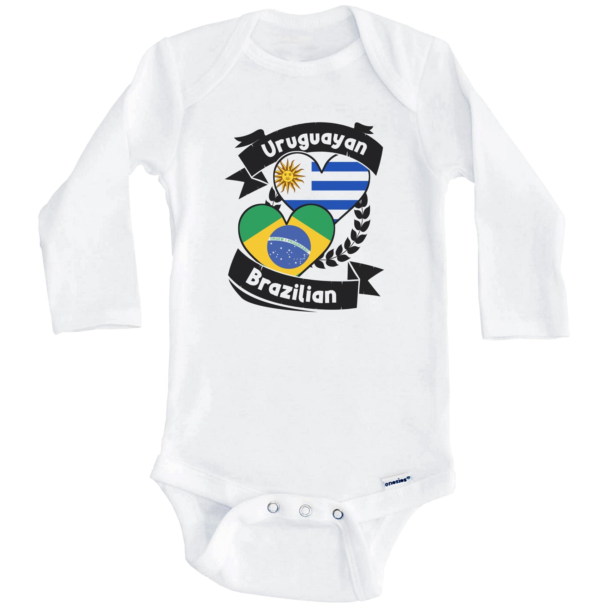 Uruguayan Brazilian Heart Flags Uruguay Brazil Baby Bodysuit (Long Sleeves)