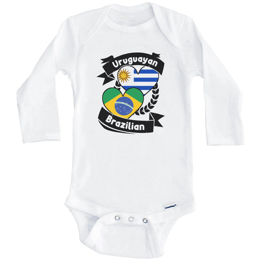 Uruguayan Brazilian Heart Flags Uruguay Brazil Baby Bodysuit (Long Sleeves)