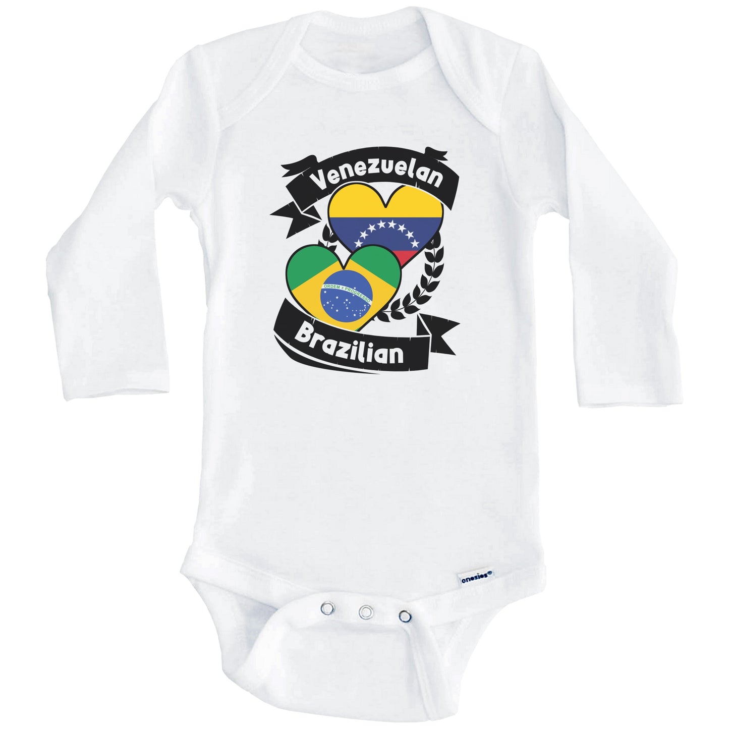 Venezuelan Brazilian Heart Flags Venezuela Brazil Baby Bodysuit (Long Sleeves)