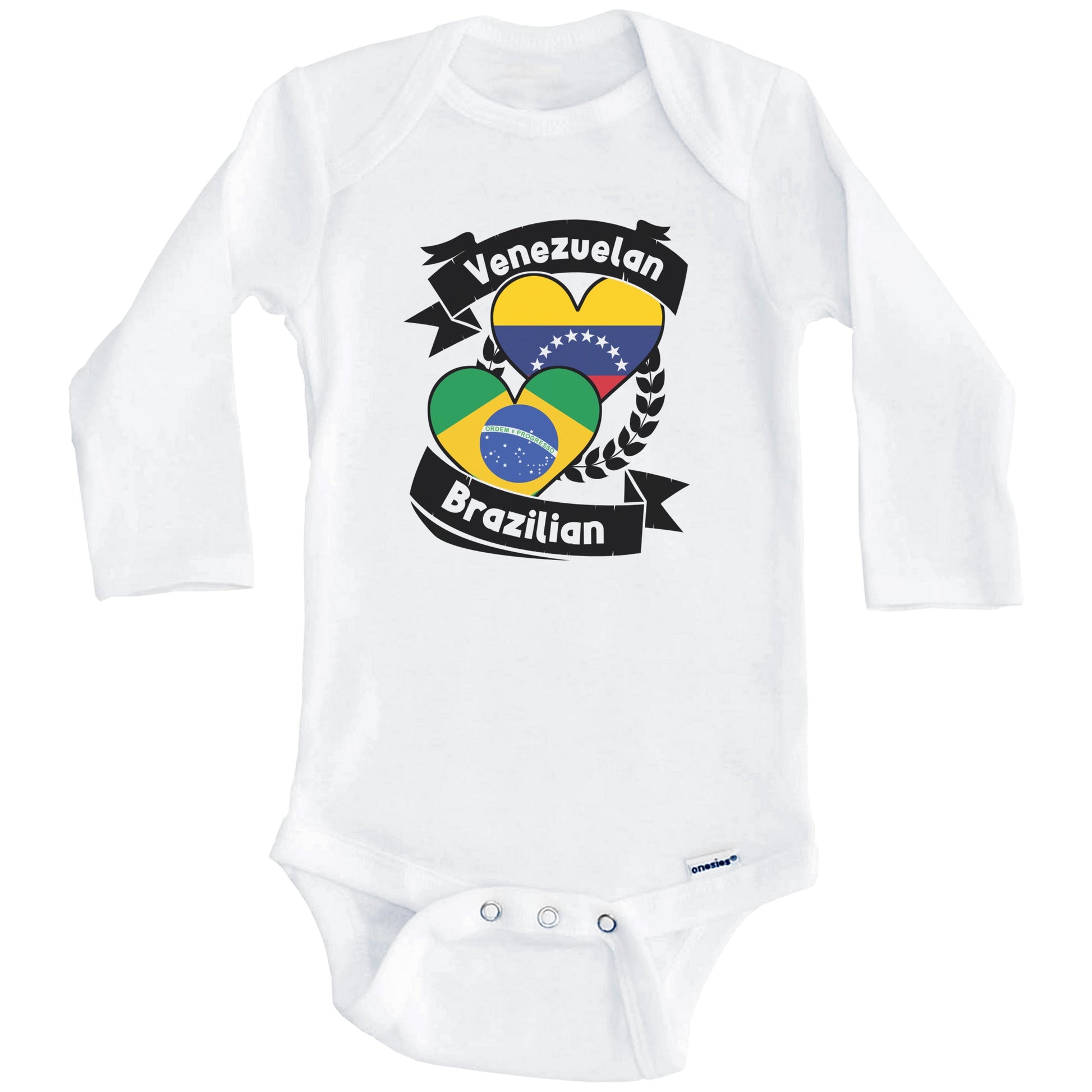 Venezuelan Brazilian Heart Flags Venezuela Brazil Baby Bodysuit (Long Sleeves)