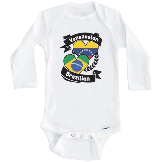 Venezuelan Brazilian Heart Flags Venezuela Brazil Baby Bodysuit (Long Sleeves)