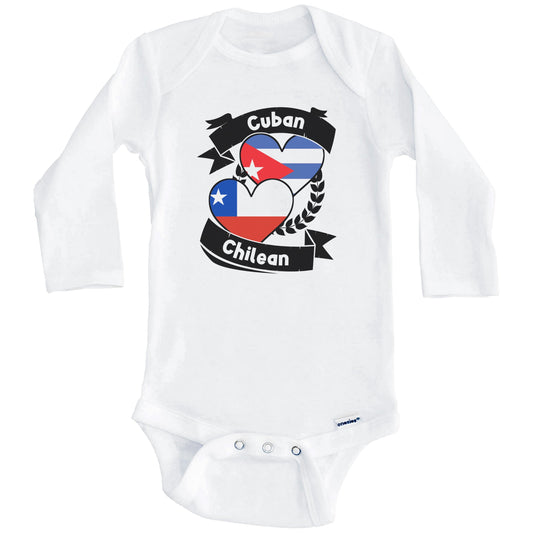 Cuban Chilean Heart Flags Cuba Chile Baby Bodysuit (Long Sleeves)