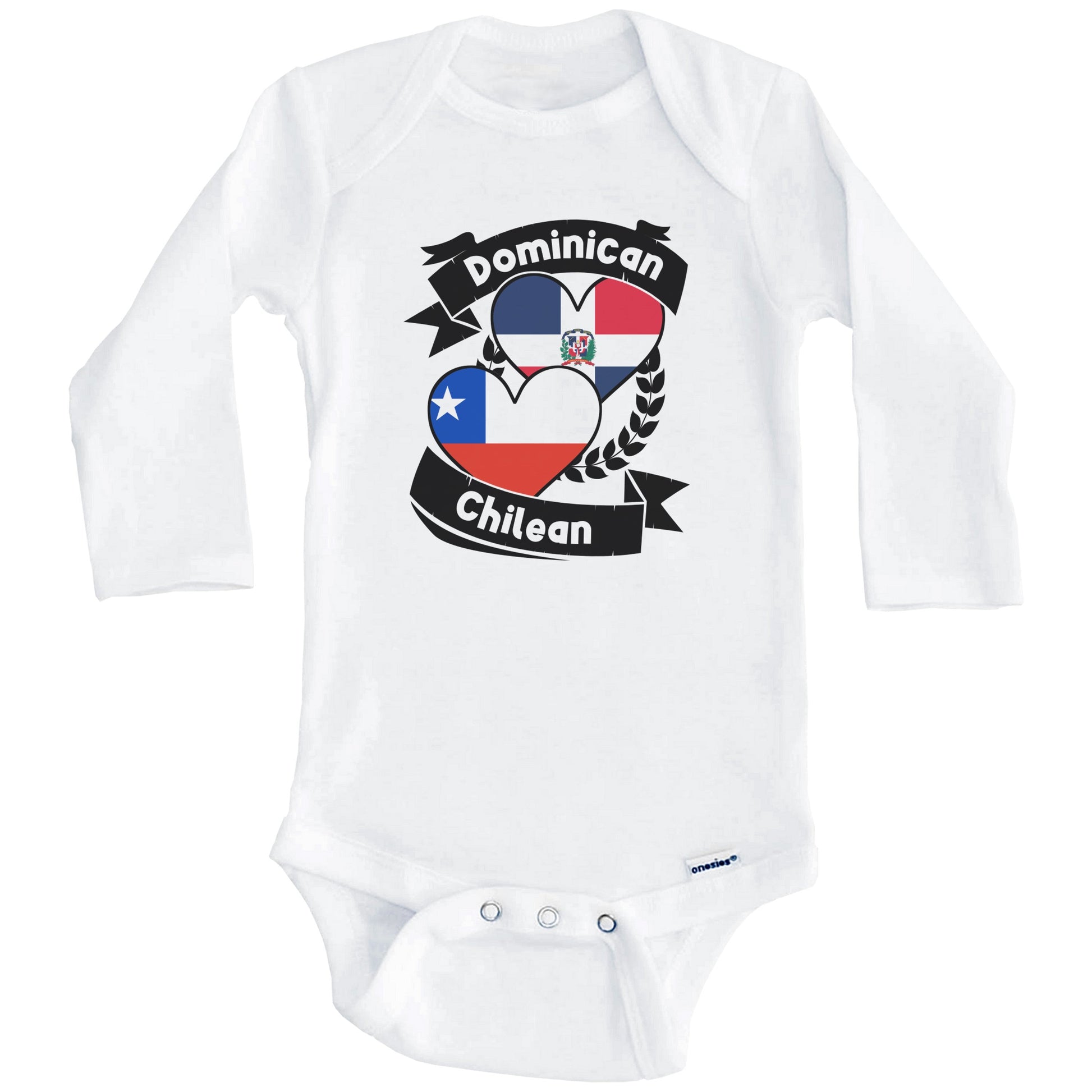 Dominican Chilean Heart Flags Dominican Republic Chile Baby Bodysuit (Long Sleeves)