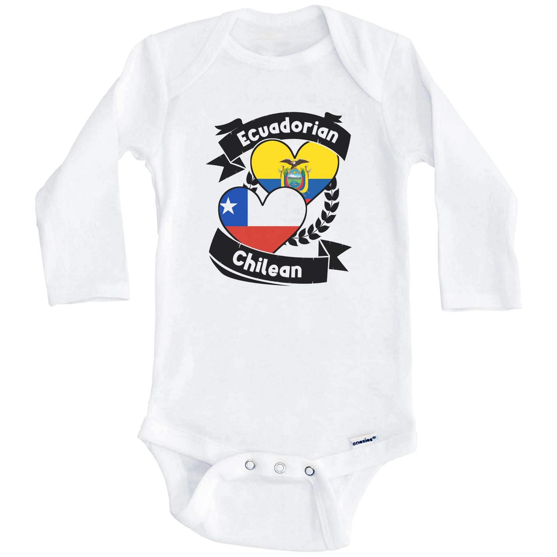 Ecuadorian Chilean Heart Flags Ecuador Chile Baby Bodysuit (Long Sleeves)