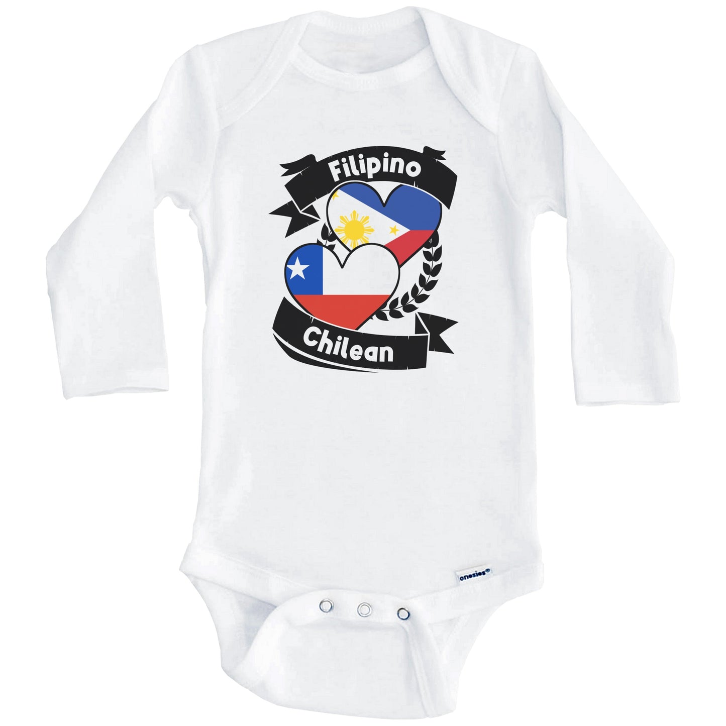 Filipino Chilean Heart Flags Philippines Chile Baby Bodysuit (Long Sleeves)