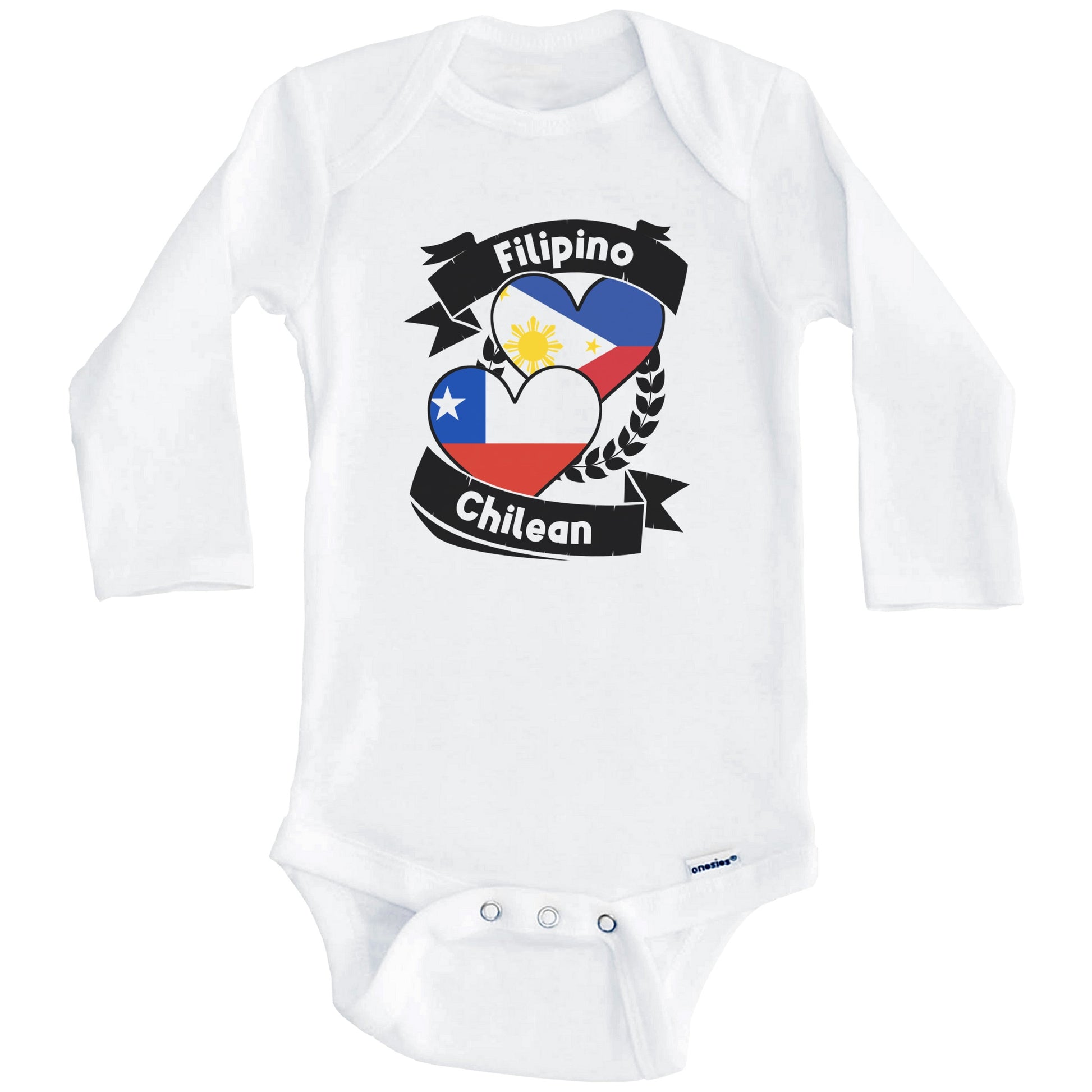 Filipino Chilean Heart Flags Philippines Chile Baby Bodysuit (Long Sleeves)