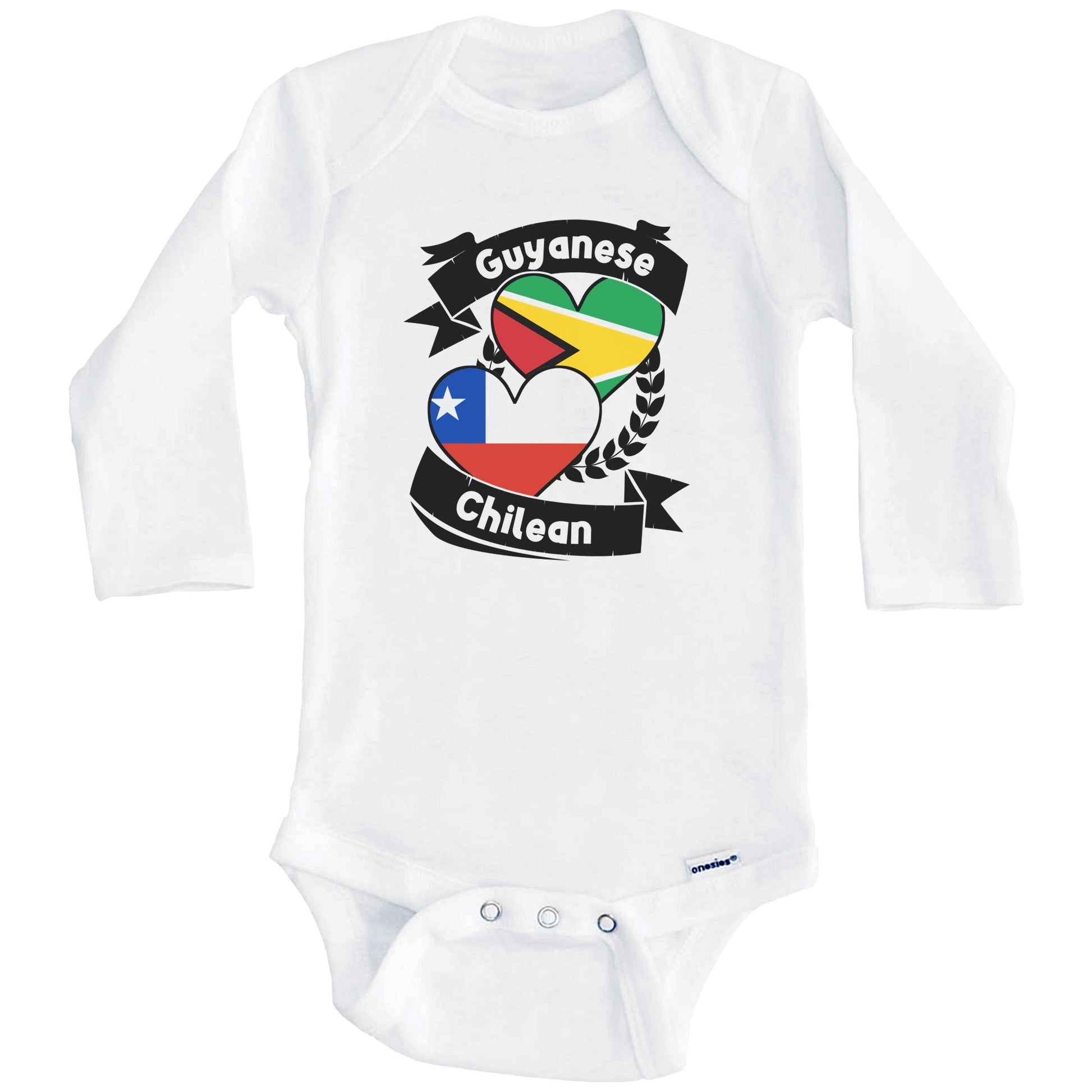 Guyanese Chilean Heart Flags Guyana Chile Baby Bodysuit (Long Sleeves)