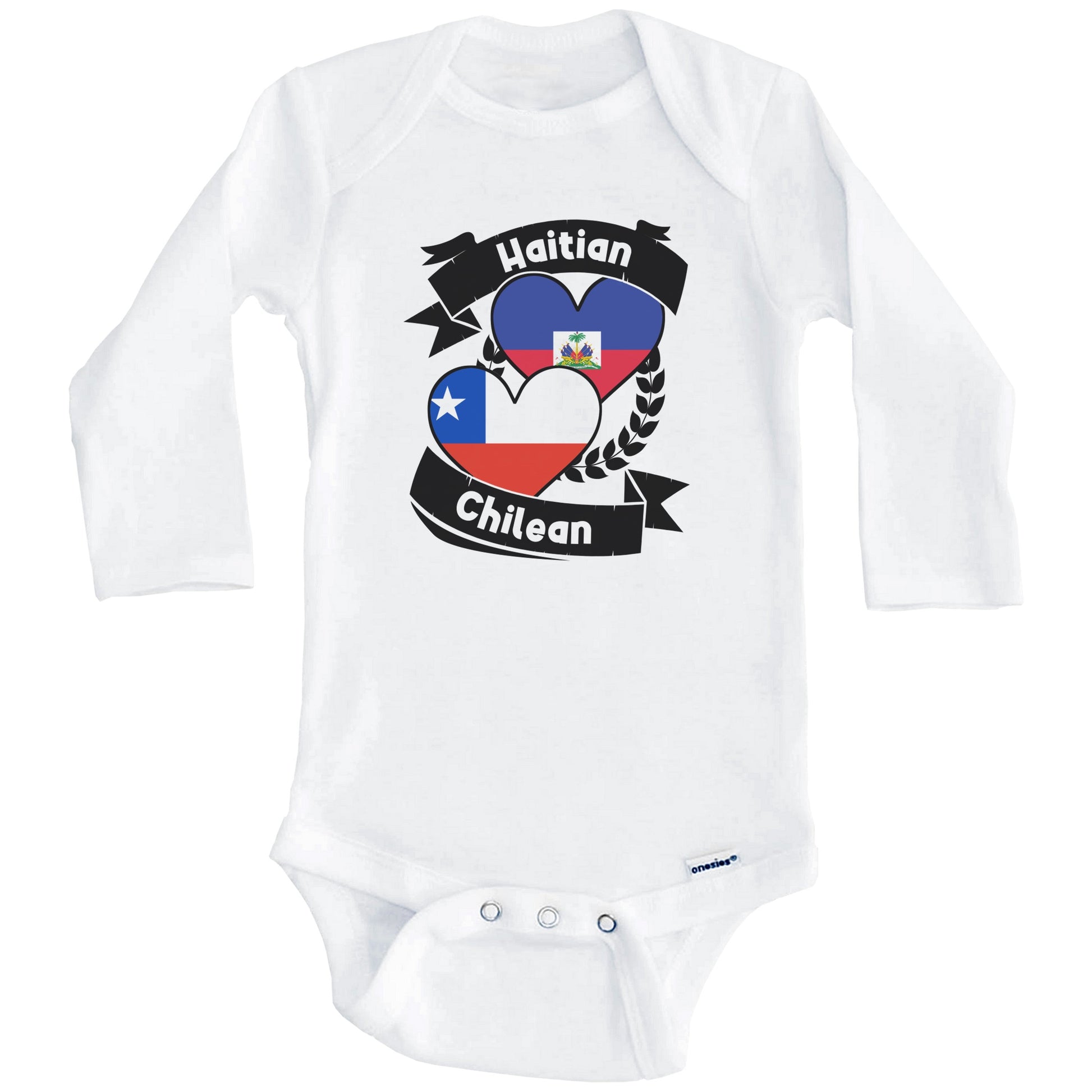 Haitian Chilean Heart Flags Haiti Chile Baby Bodysuit (Long Sleeves)