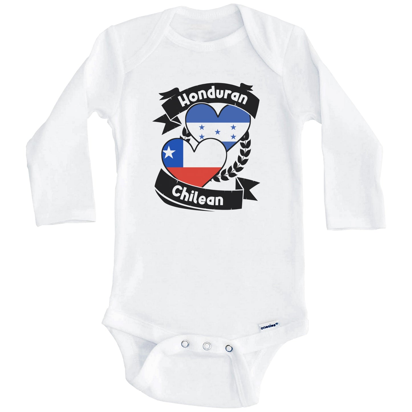 Honduran Chilean Heart Flags Honduras Chile Baby Bodysuit (Long Sleeves)