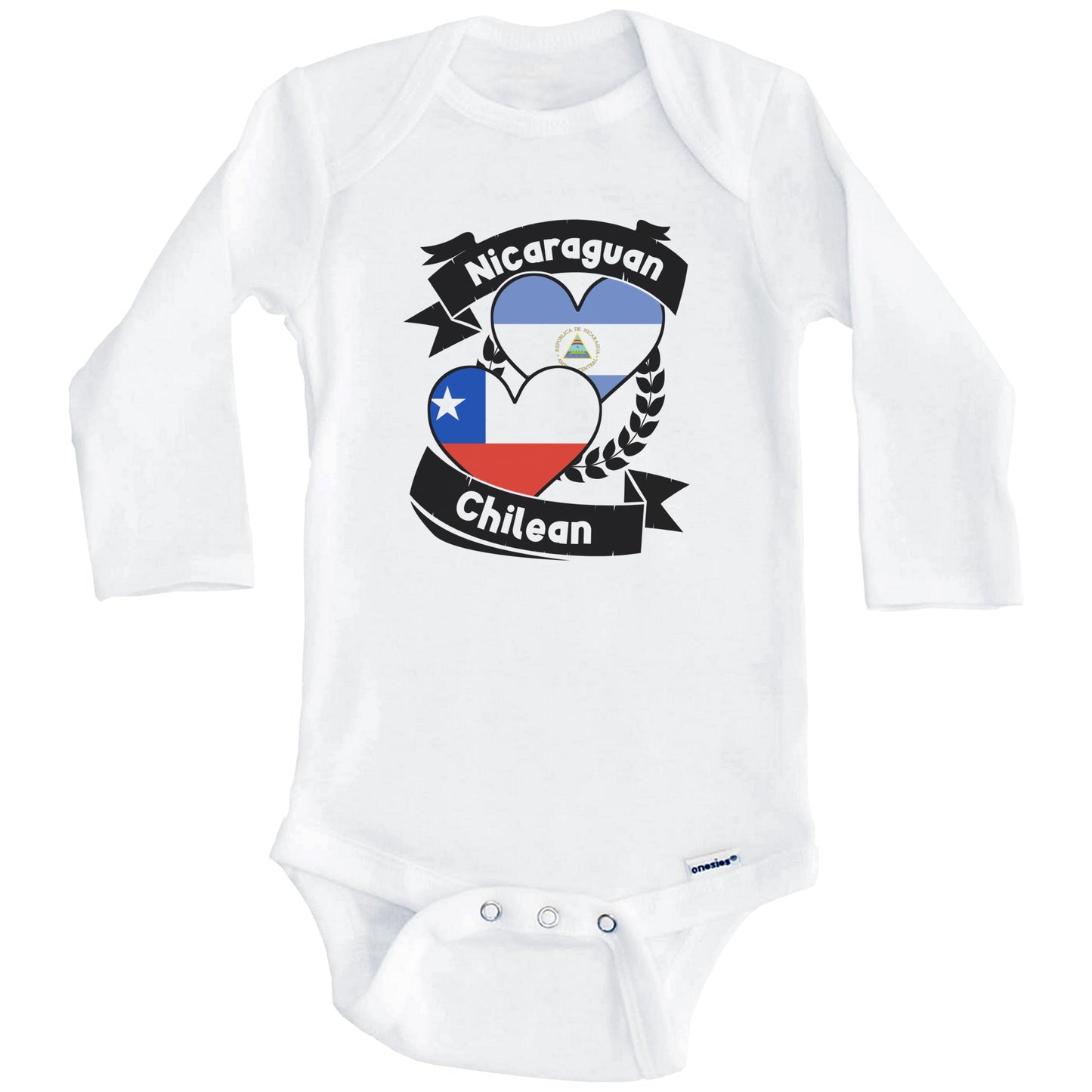 Nicaraguan Chilean Heart Flags Nicaragua Chile Baby Bodysuit (Long Sleeves)
