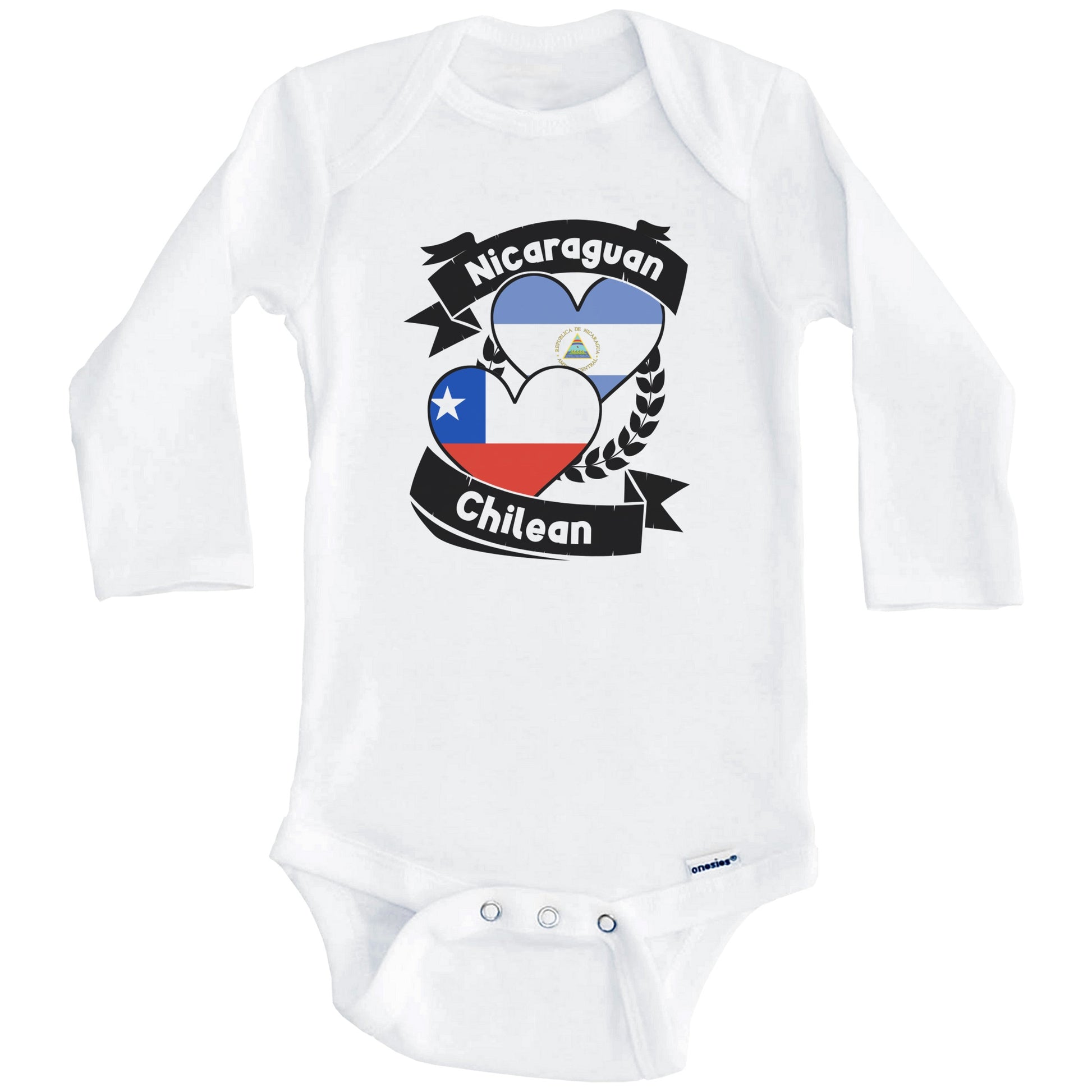 Nicaraguan Chilean Heart Flags Nicaragua Chile Baby Bodysuit (Long Sleeves)