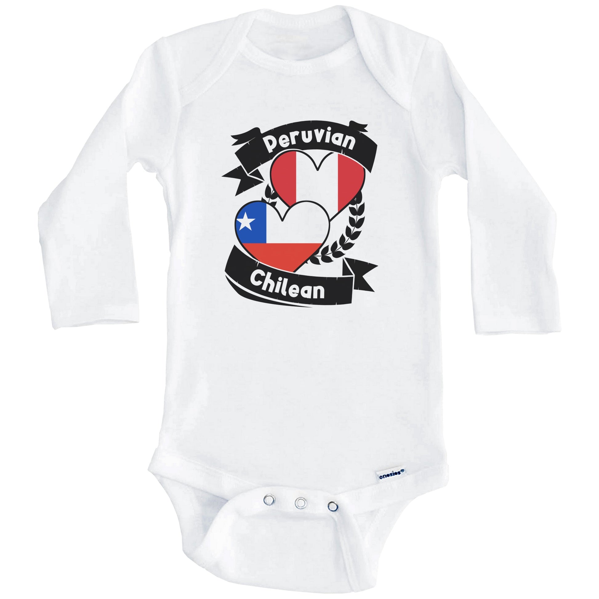 Peruvian Chilean Heart Flags Peru Chile Baby Bodysuit (Long Sleeves)