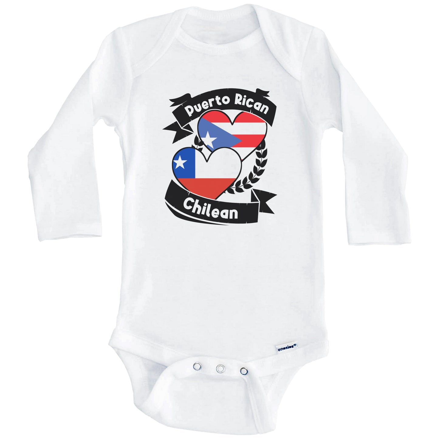 Puerto Rican Chilean Heart Flags Puerto Rico Chile Baby Bodysuit (Long Sleeves)