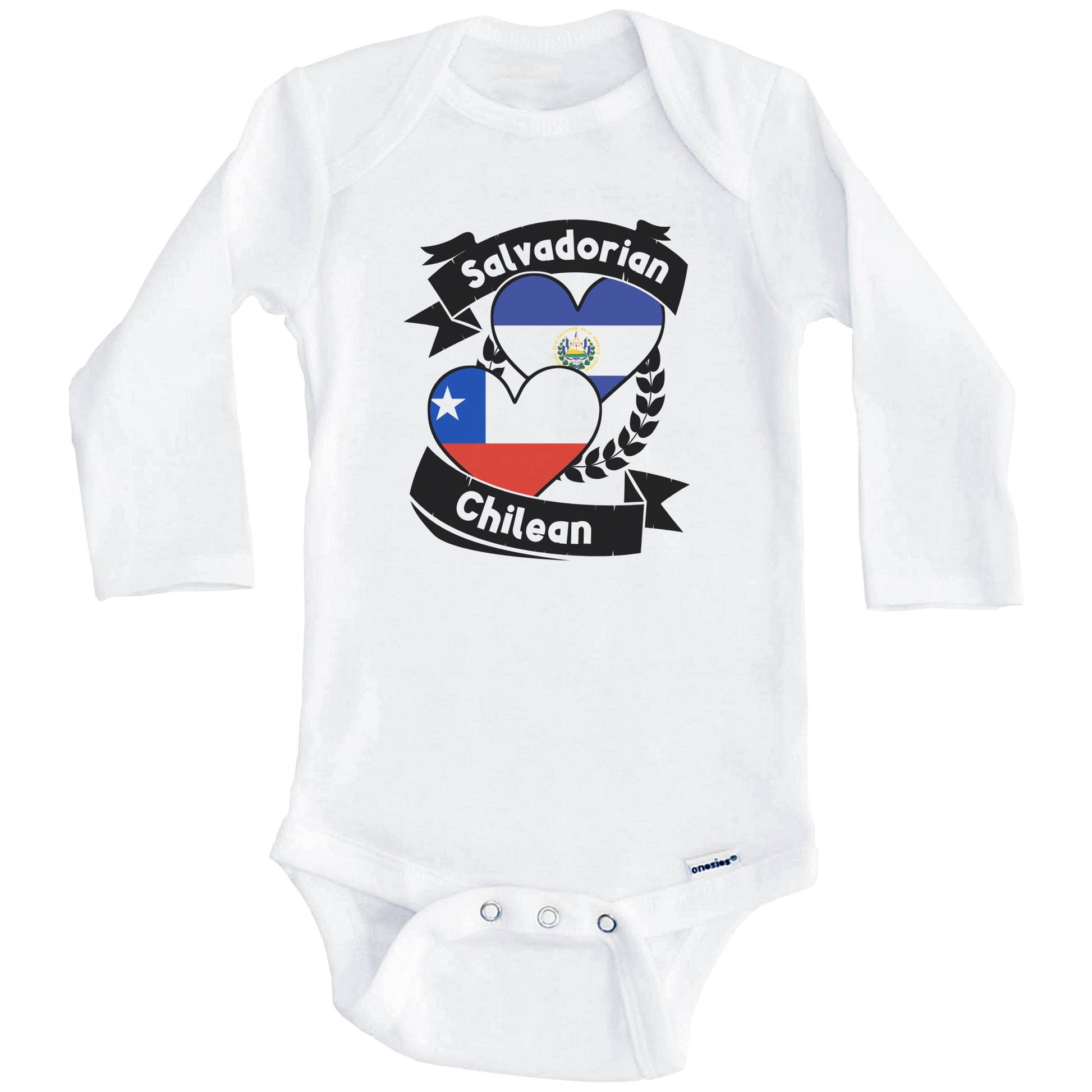Salvadorian Chilean Heart Flags El Salvador Chile Baby Bodysuit (Long Sleeves)