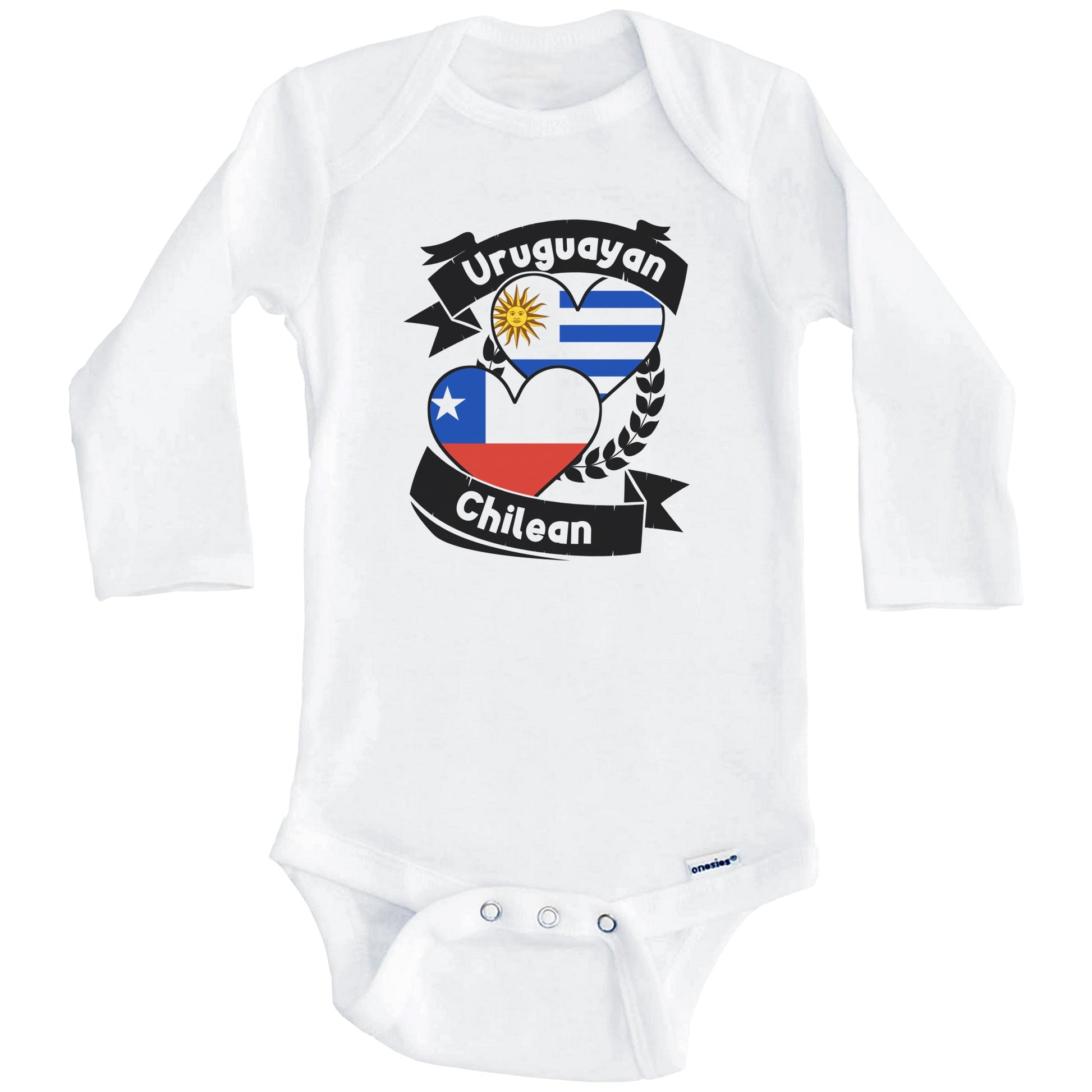 Uruguayan Chilean Heart Flags Uruguay Chile Baby Bodysuit (Long Sleeves)