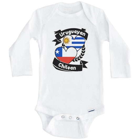 Uruguayan Chilean Heart Flags Uruguay Chile Baby Bodysuit (Long Sleeves)