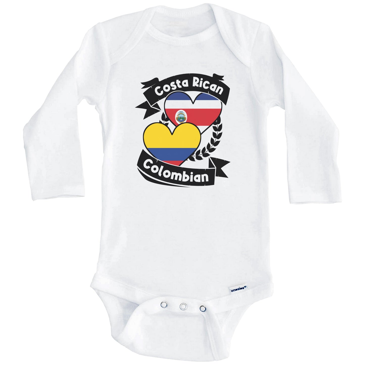 Costa Rican Colombian Heart Flags Costa Rica Colombia Baby Bodysuit (Long Sleeves)