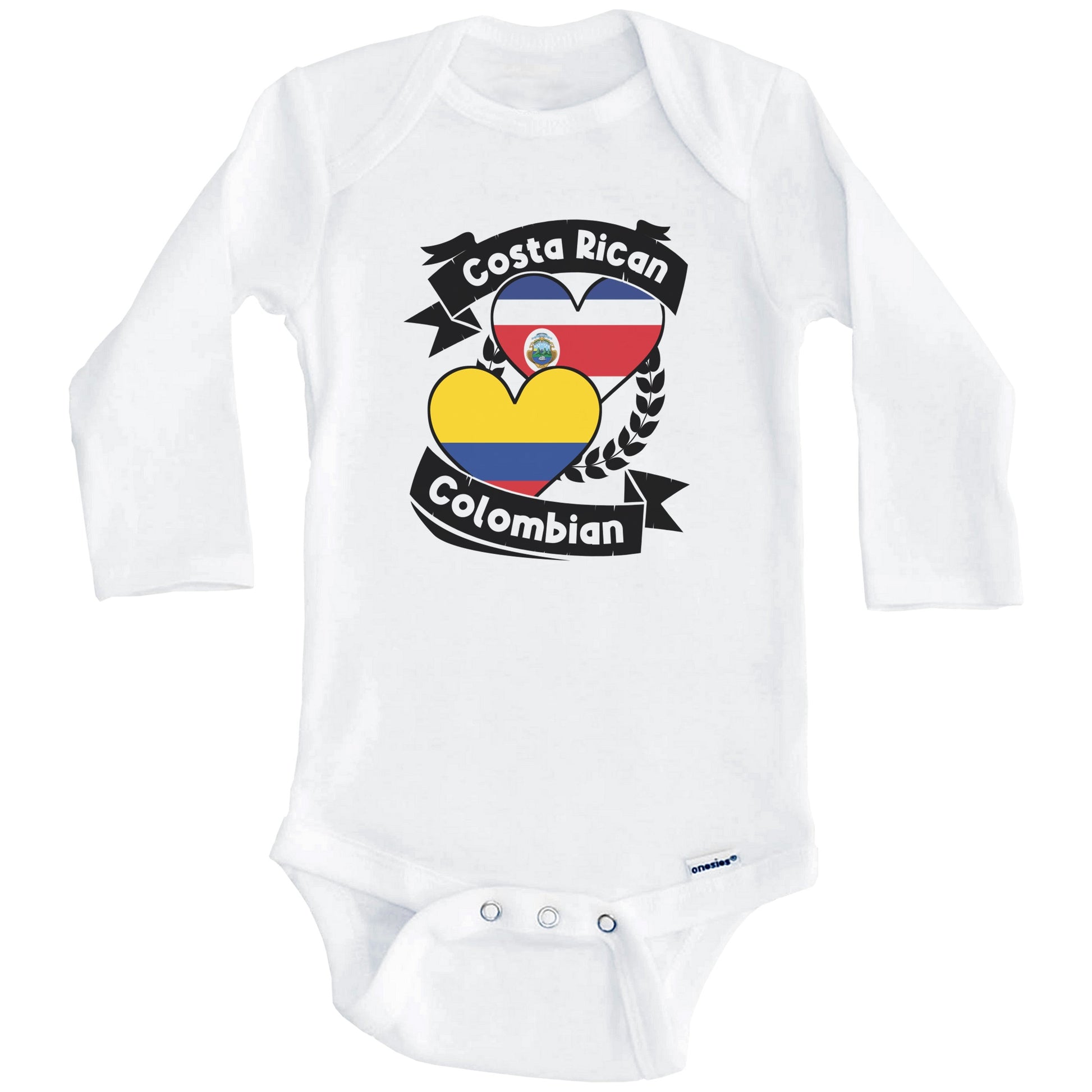Costa Rican Colombian Heart Flags Costa Rica Colombia Baby Bodysuit (Long Sleeves)