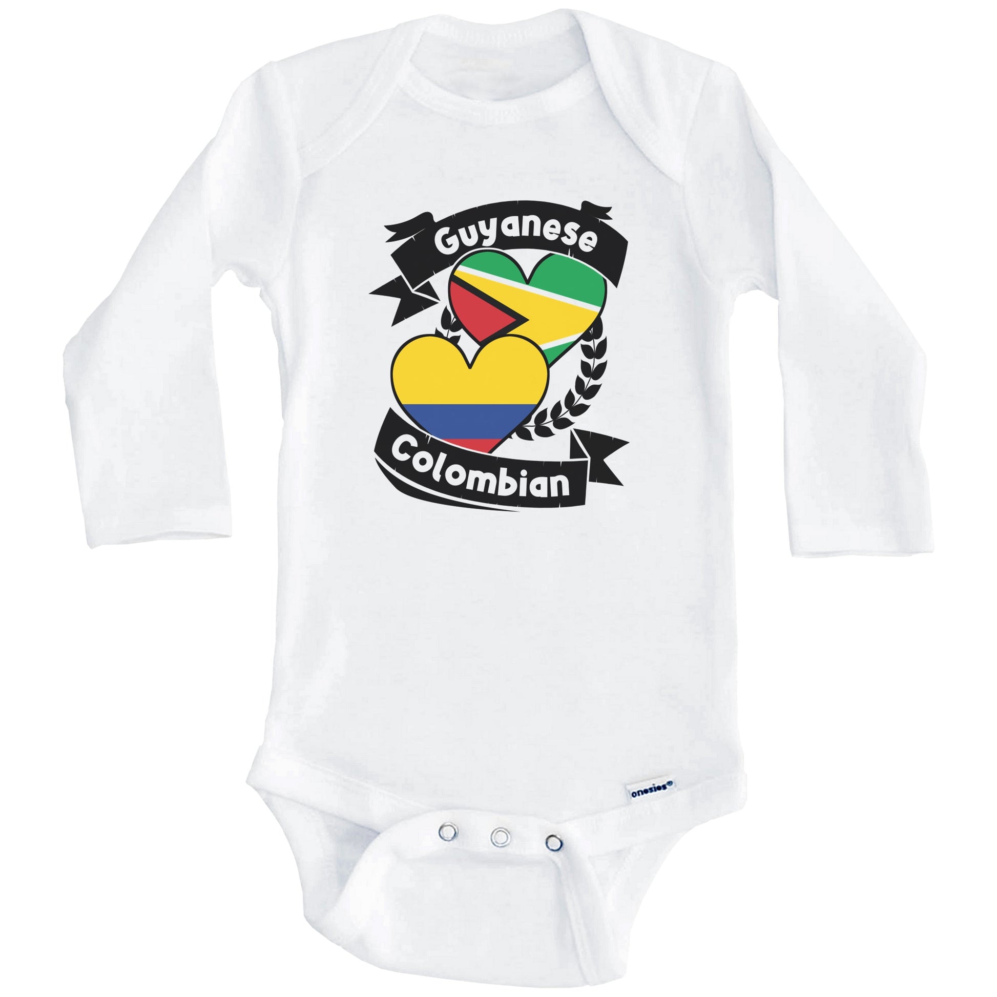 Guyanese Colombian Heart Flags Guyana Colombia Baby Bodysuit (Long Sleeves)