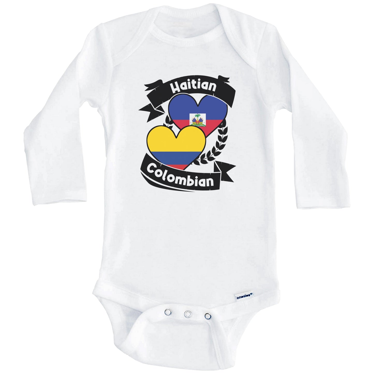 Haitian Colombian Heart Flags Haiti Colombia Baby Bodysuit (Long Sleeves)