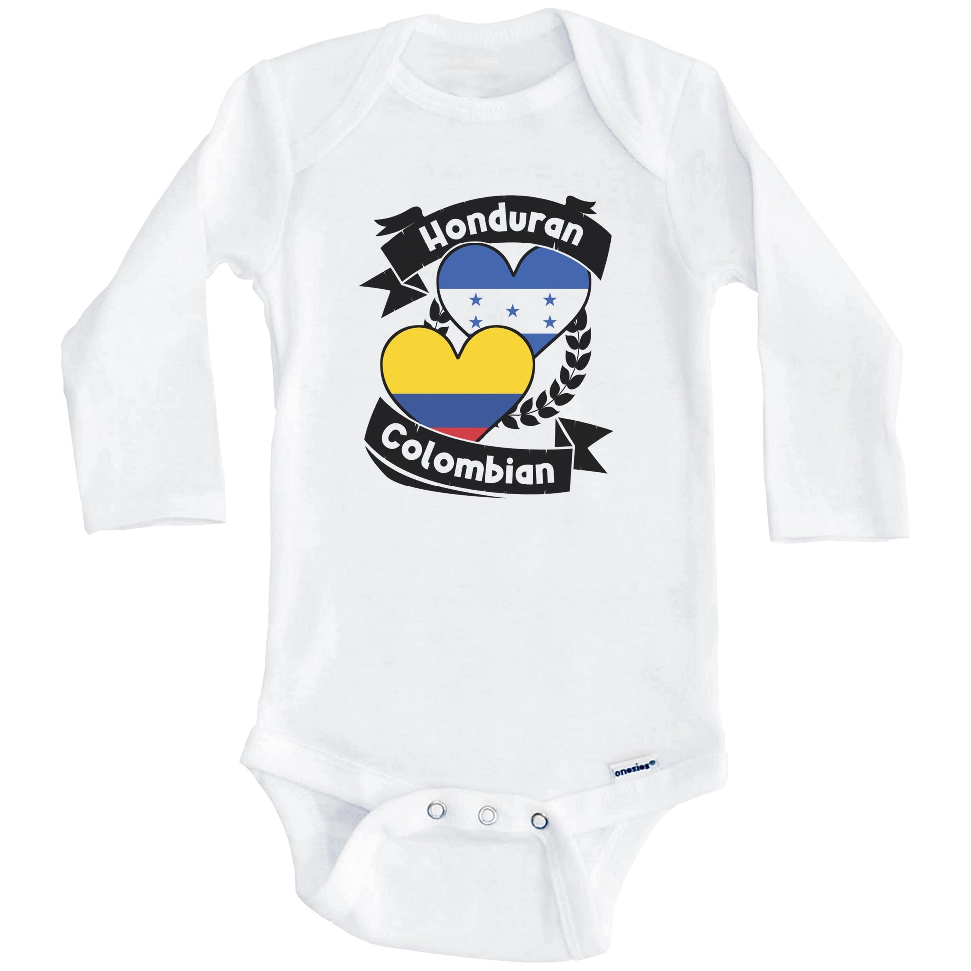 Honduran Colombian Heart Flags Honduras Colombia Baby Bodysuit (Long Sleeves)