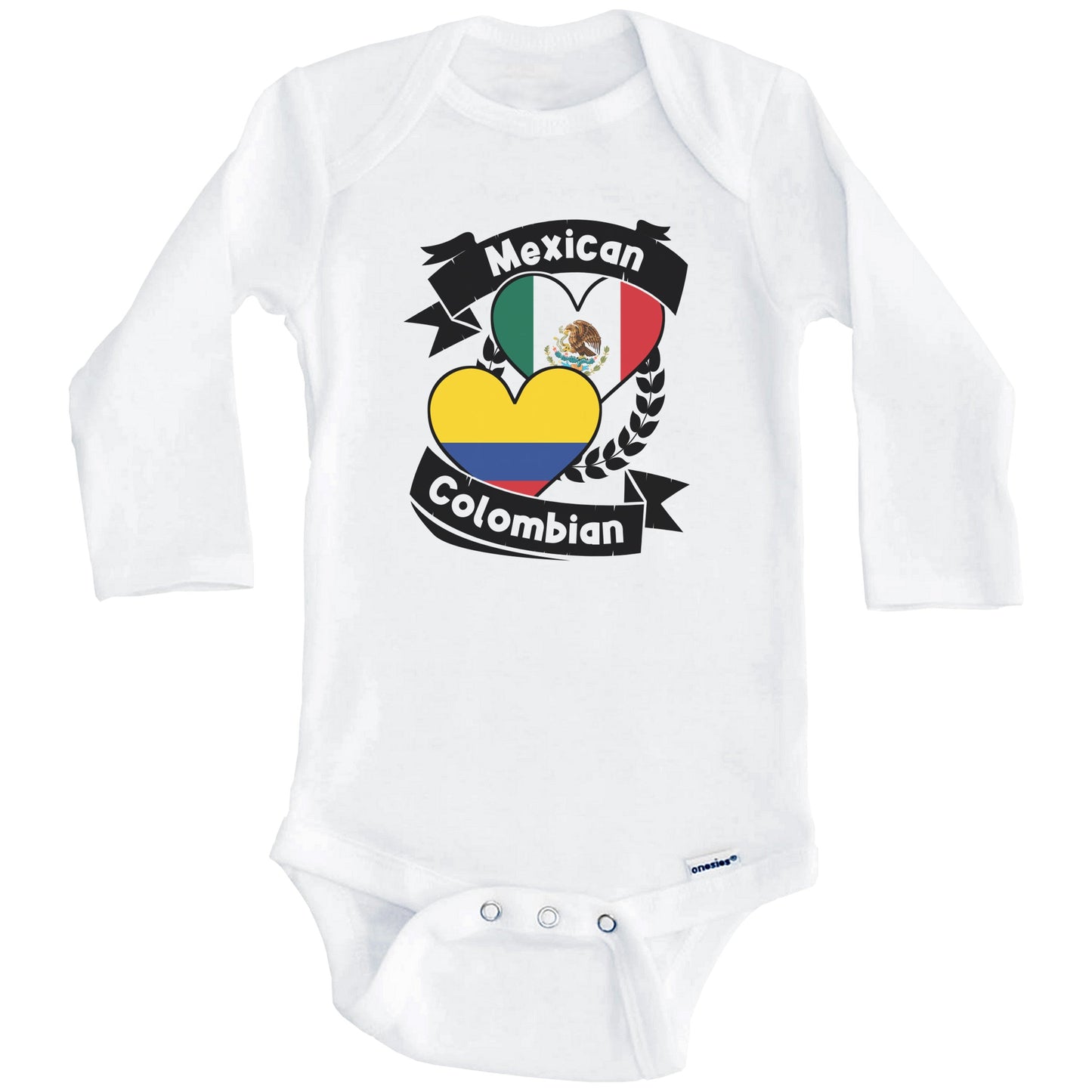 Mexican Colombian Heart Flags Mexico Colombia Baby Bodysuit (Long Sleeves)