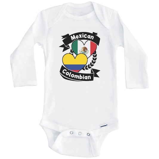 Mexican Colombian Heart Flags Mexico Colombia Baby Bodysuit (Long Sleeves)