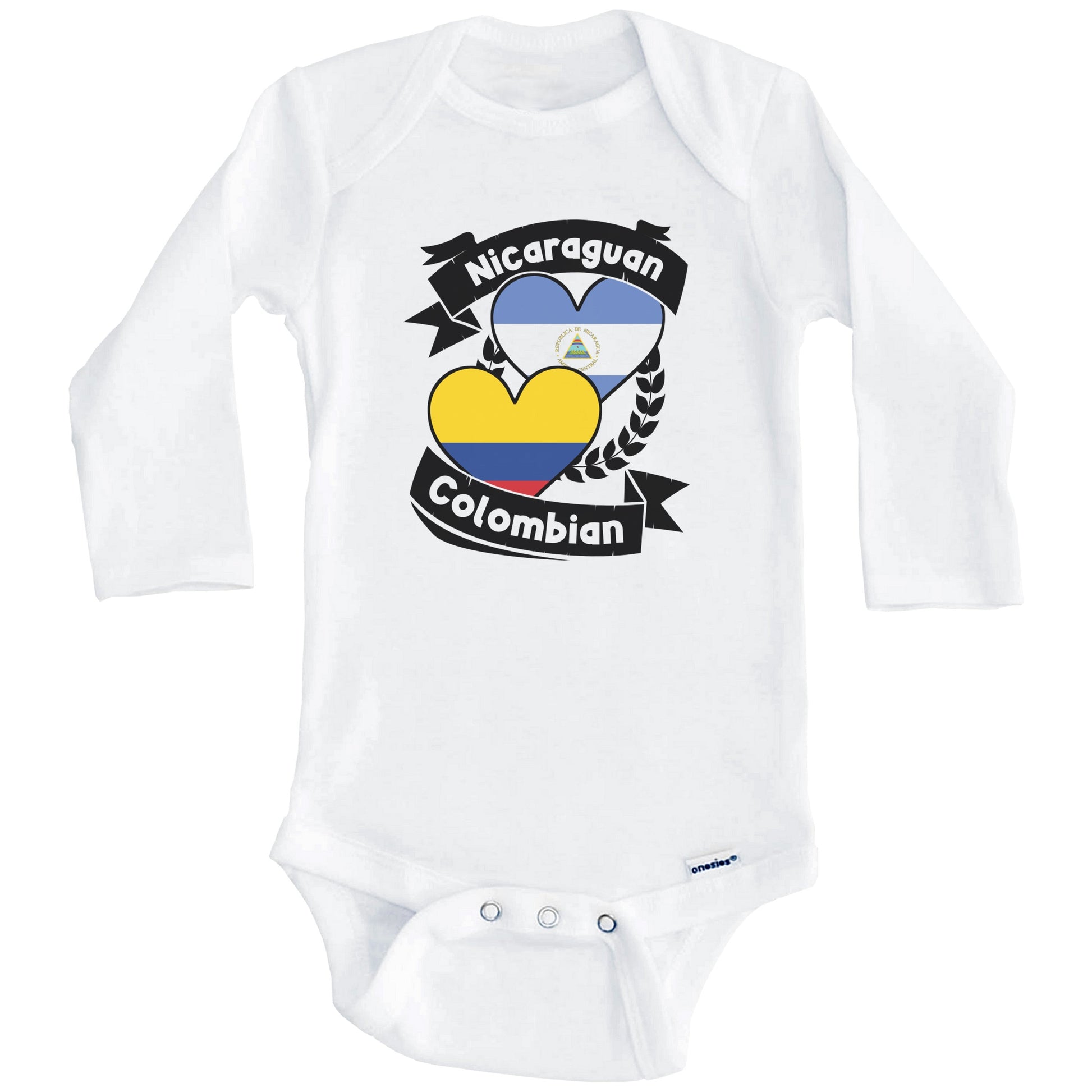 Nicaraguan Colombian Heart Flags Nicaragua Colombia Baby Bodysuit (Long Sleeves)