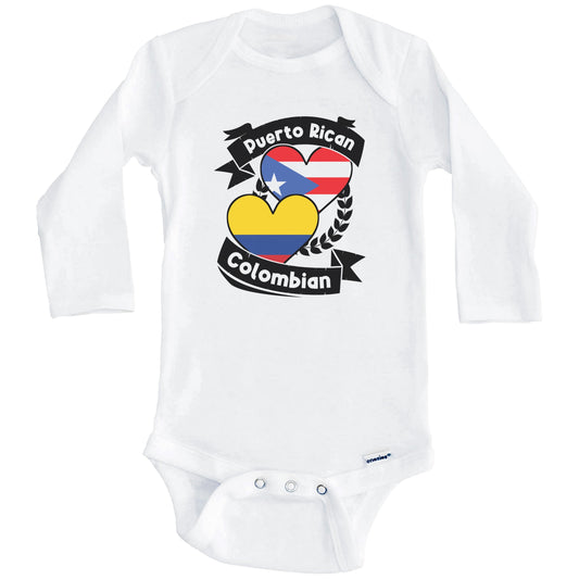 Puerto Rican Colombian Heart Flags Puerto Rico Colombia Baby Bodysuit (Long Sleeves)