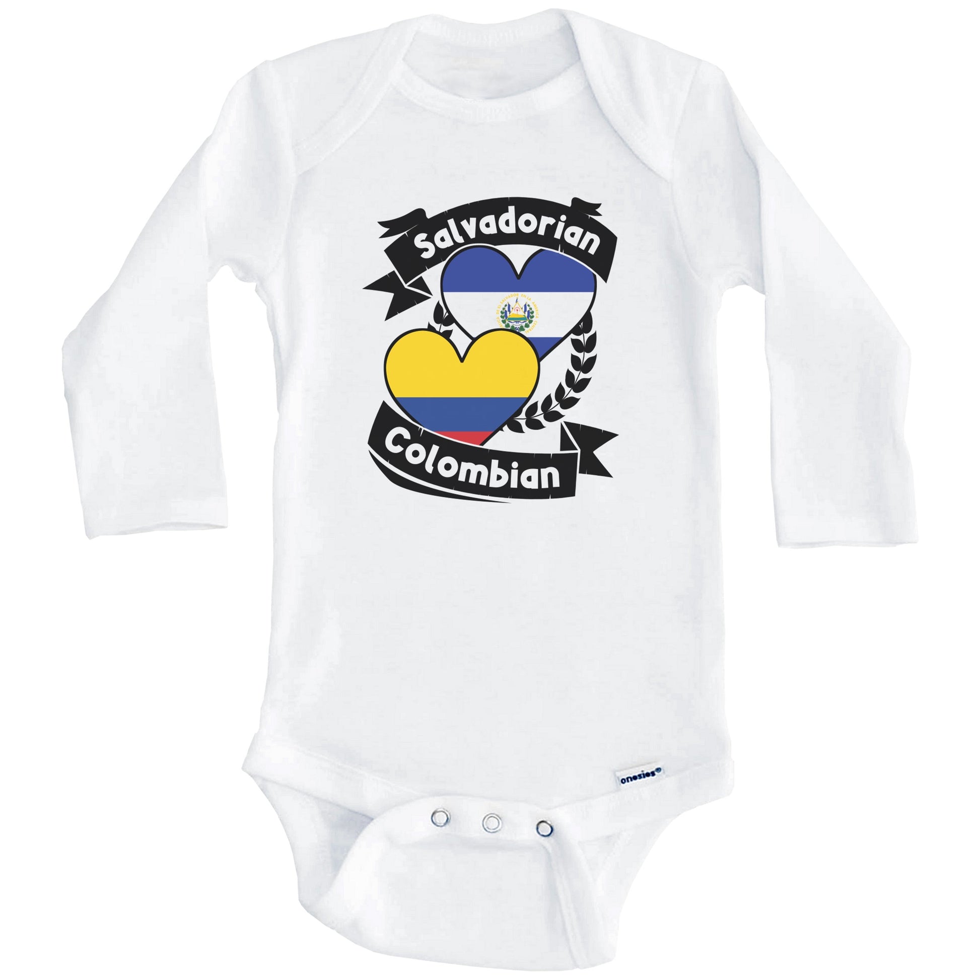 Salvadorian Colombian Heart Flags El Salvador Colombia Baby Bodysuit (Long Sleeves)