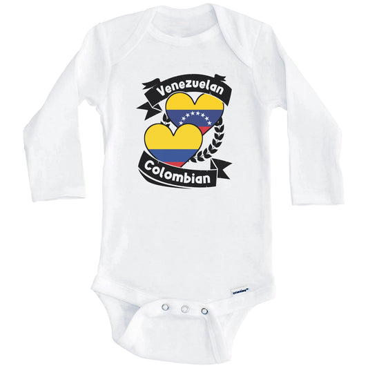 Venezuelan Colombian Heart Flags Venezuela Colombia Baby Bodysuit (Long Sleeves)