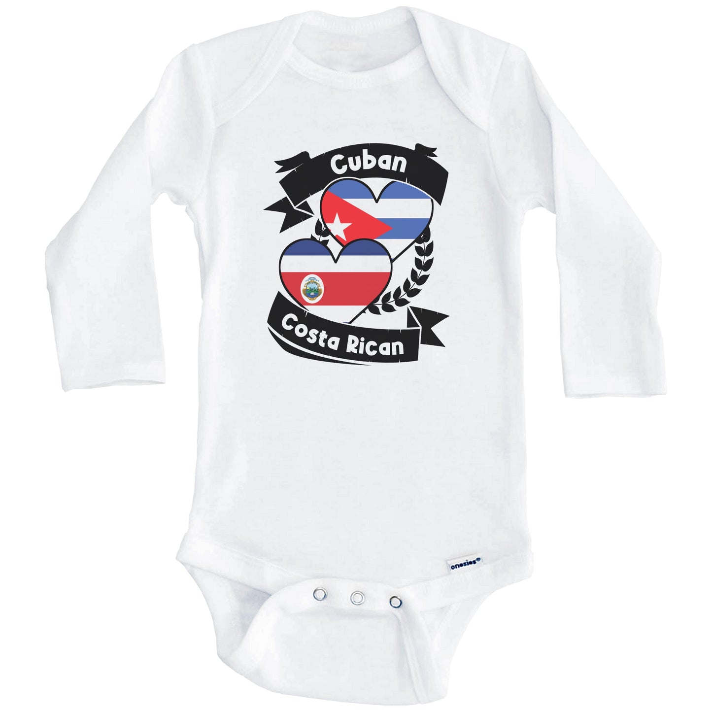 Cuban Costa Rican Heart Flags Cuba Costa Rica Baby Bodysuit (Long Sleeves)
