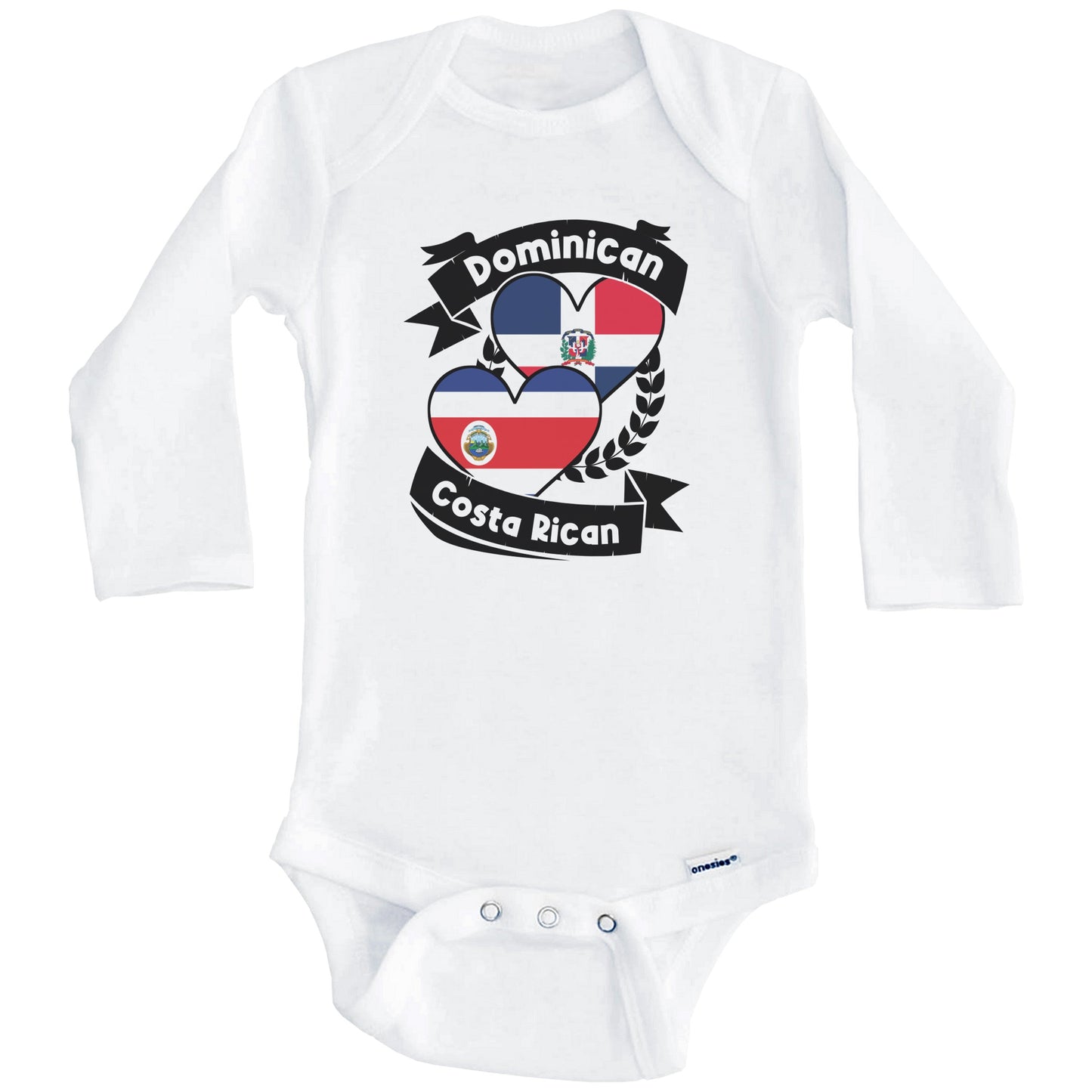 Dominican Costa Rican Heart Flags Dominican Republic Costa Rica Baby Bodysuit (Long Sleeves)
