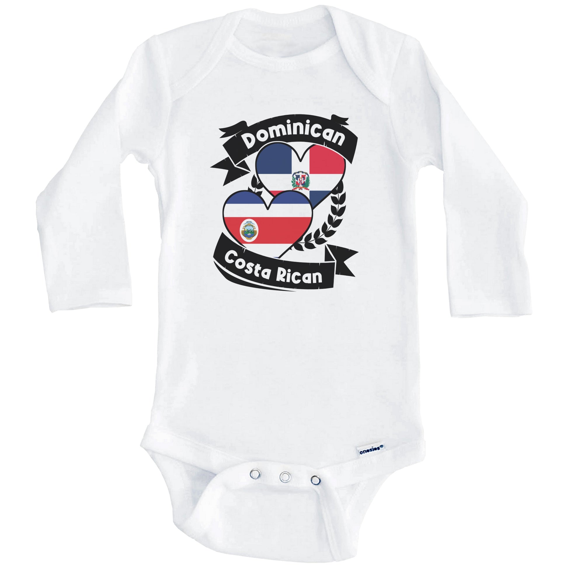Dominican Costa Rican Heart Flags Dominican Republic Costa Rica Baby Bodysuit (Long Sleeves)